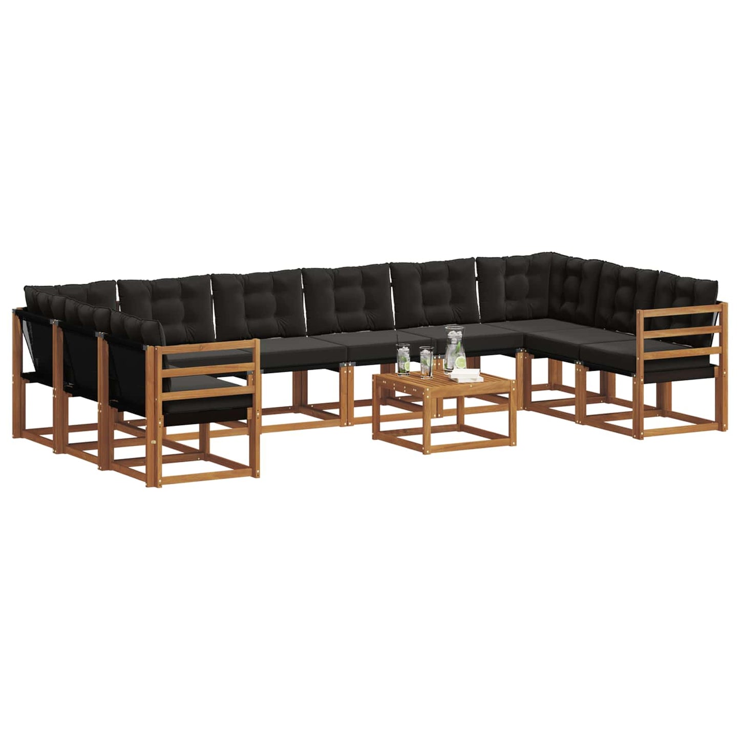 Set di divani da esterno con cuscino 11 pcs Naturale e Nero