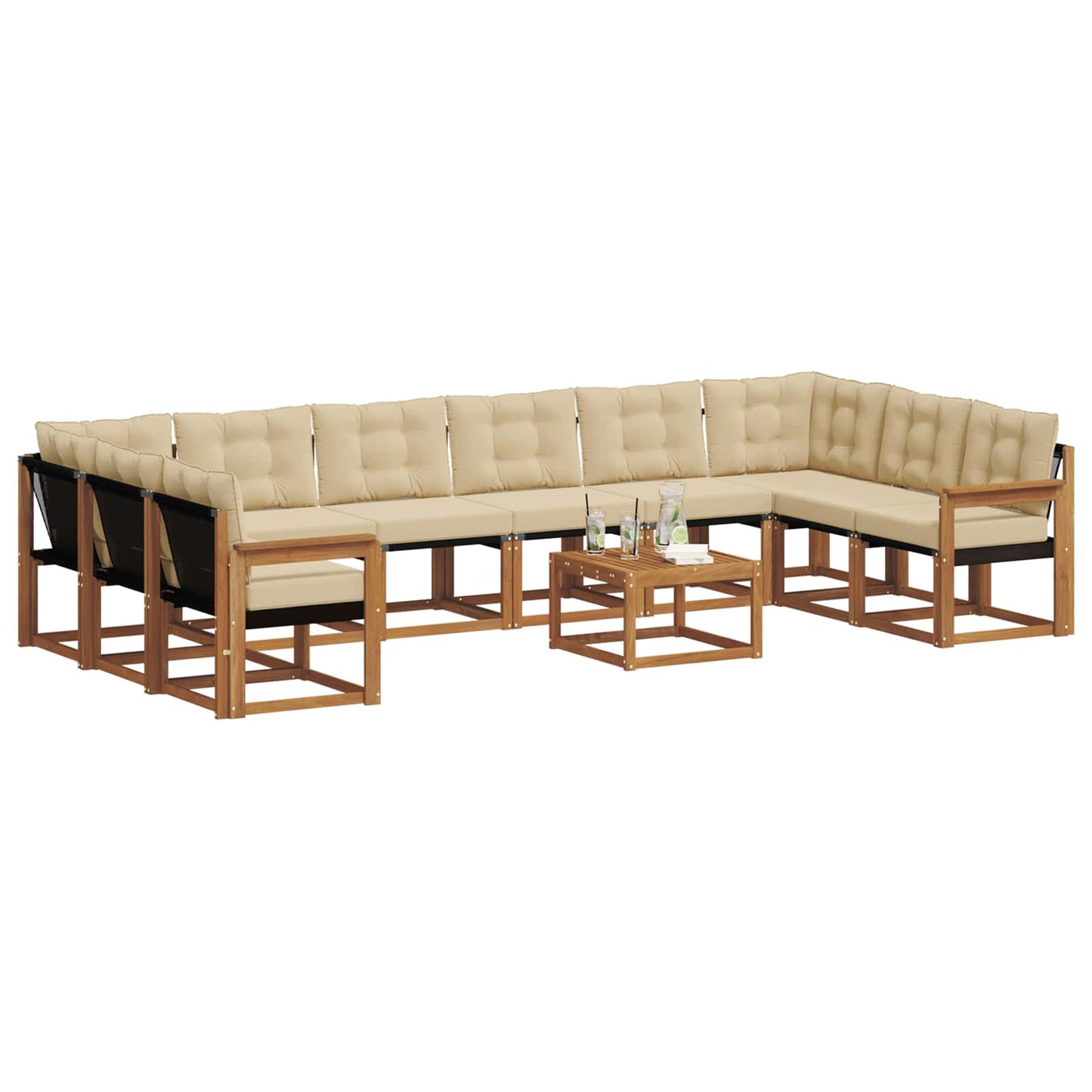 Set di divani da esterno con cuscino 11 pcs Naturale e Beige | homemem39