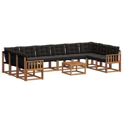 Set di divani da esterno con cuscino 11 pcs Naturale e Nero | homemem39