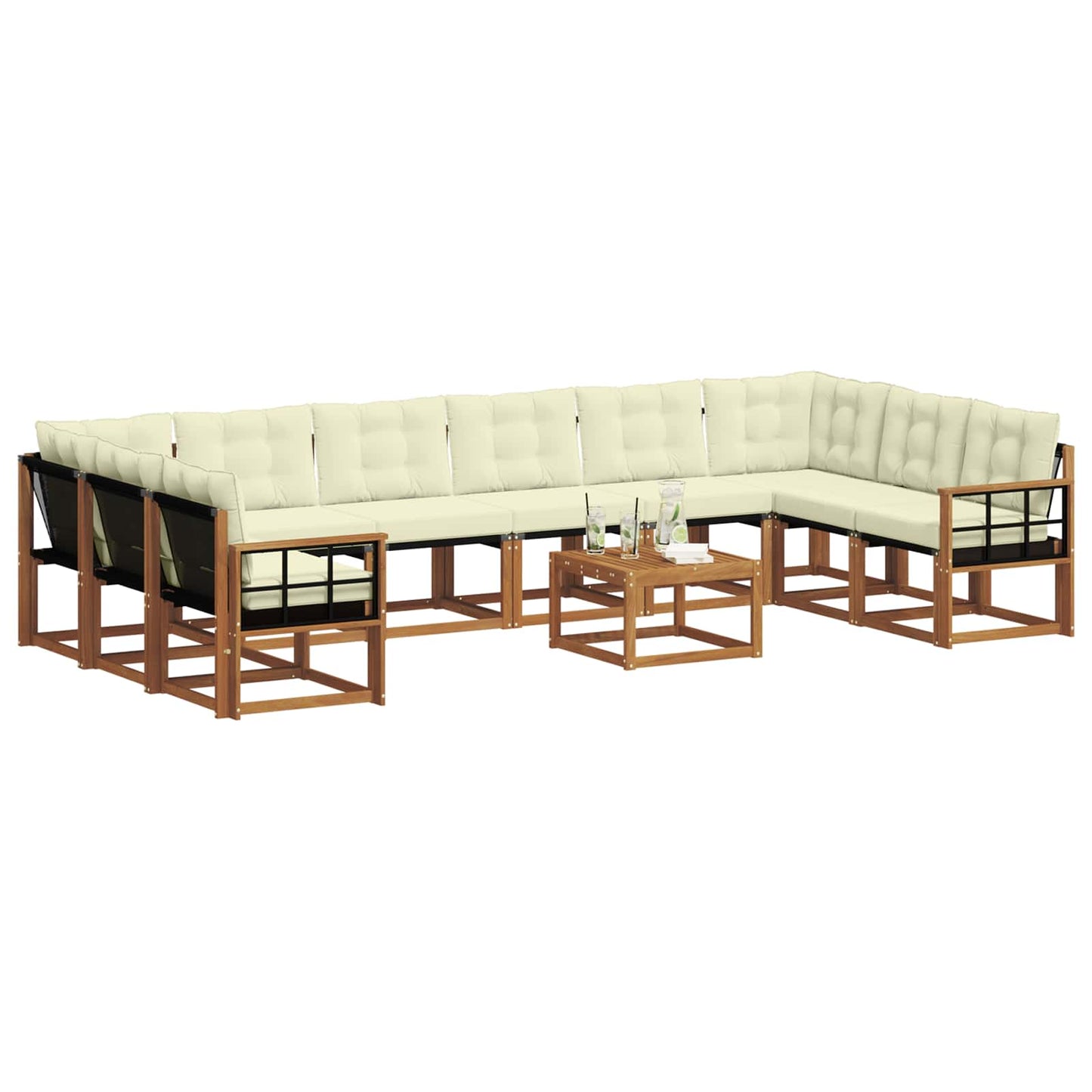 Set di divani da esterno con cuscino 11 pcs Naturale e Crema | homemem39