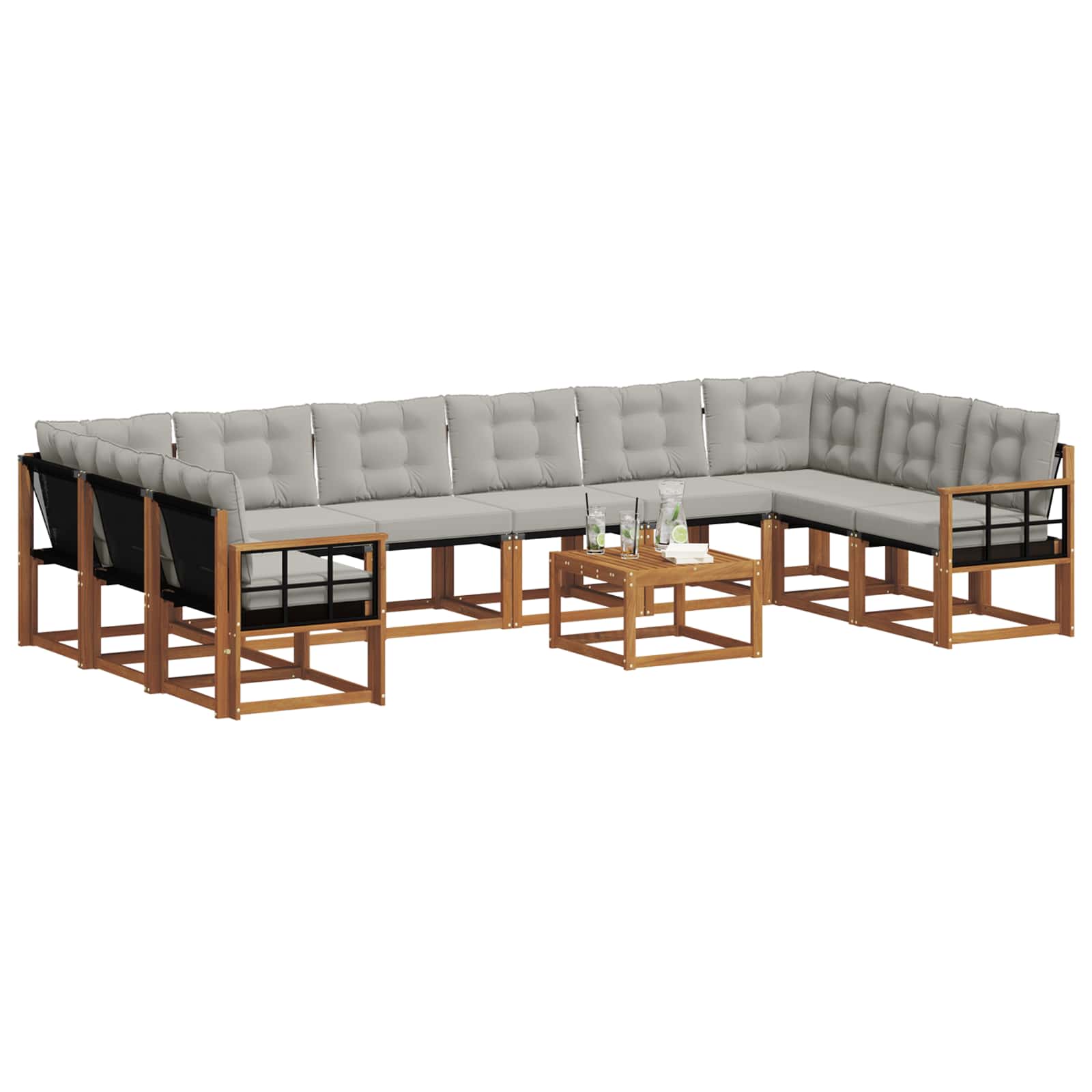 Set di divani da esterno 11 pcs Grigio Naturale e Chiaro | homemem39