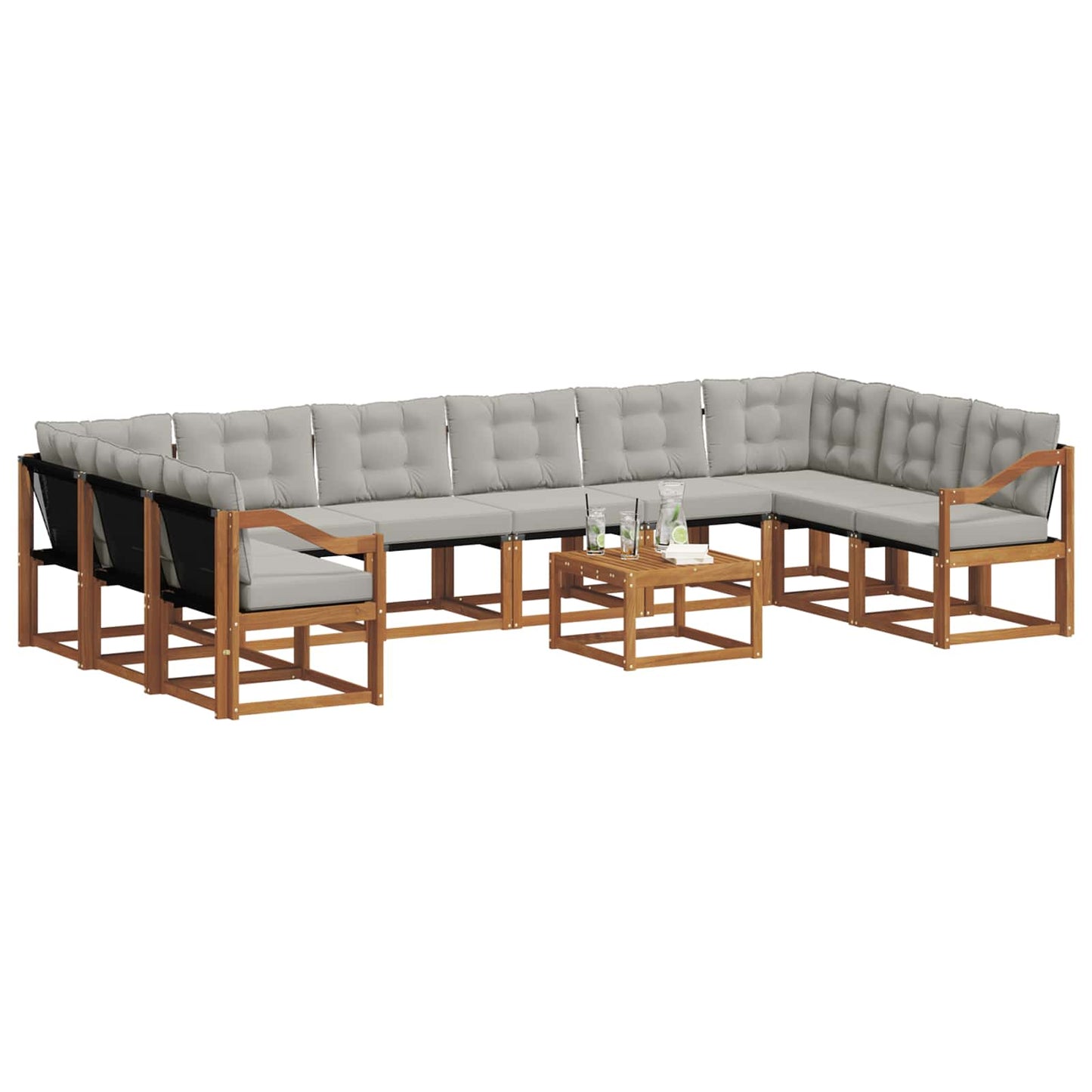 Set di divani da esterno 11 pcs Grigio Naturale e Chiaro | homemem39