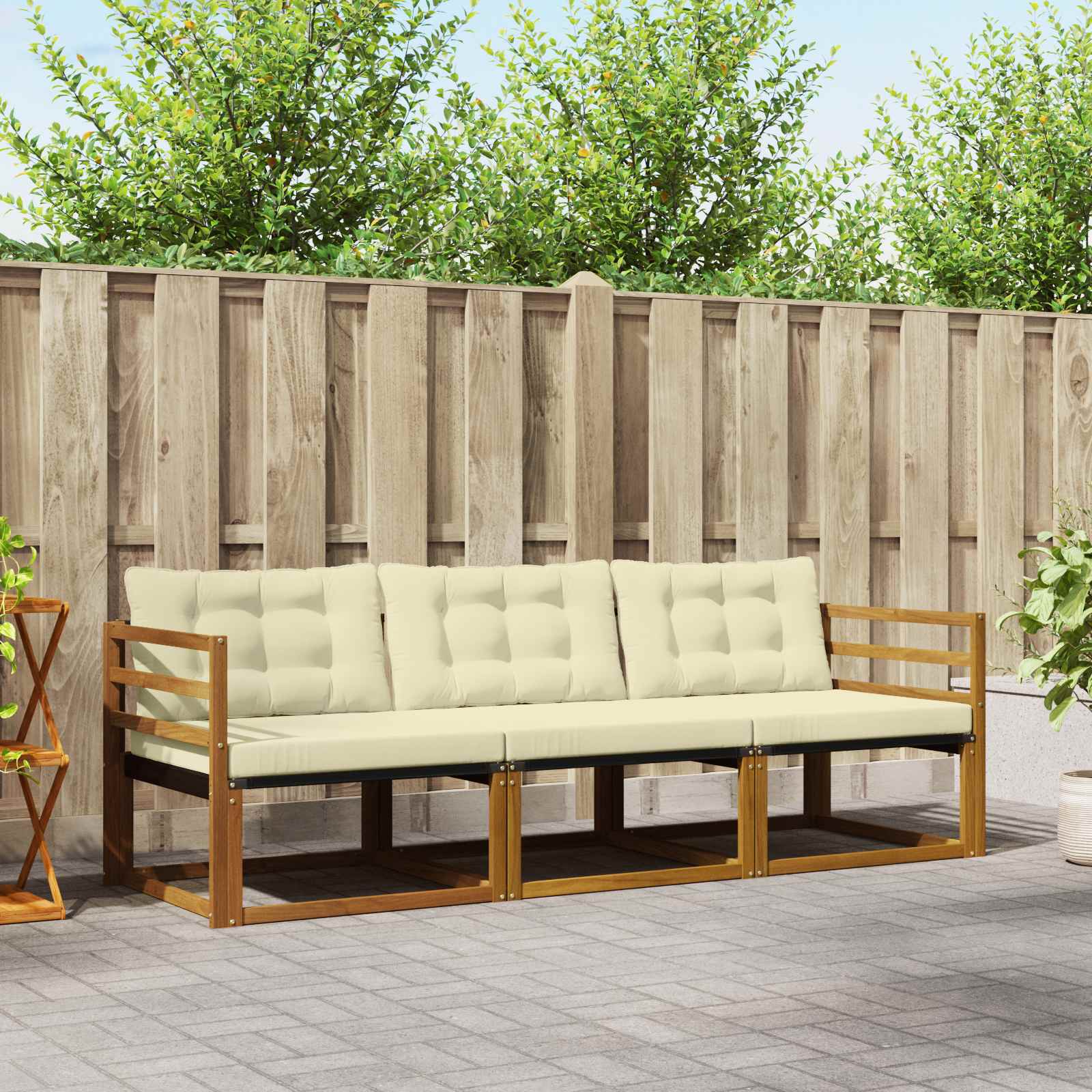 Set di divani da esterno con cuscino 3 pcs Naturale e Crema | homemem39