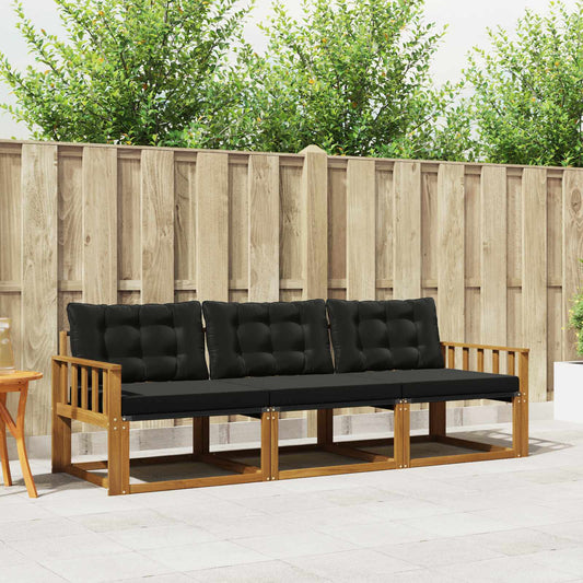Set di divani da esterno con cuscino 3 pcs Naturale e Nero