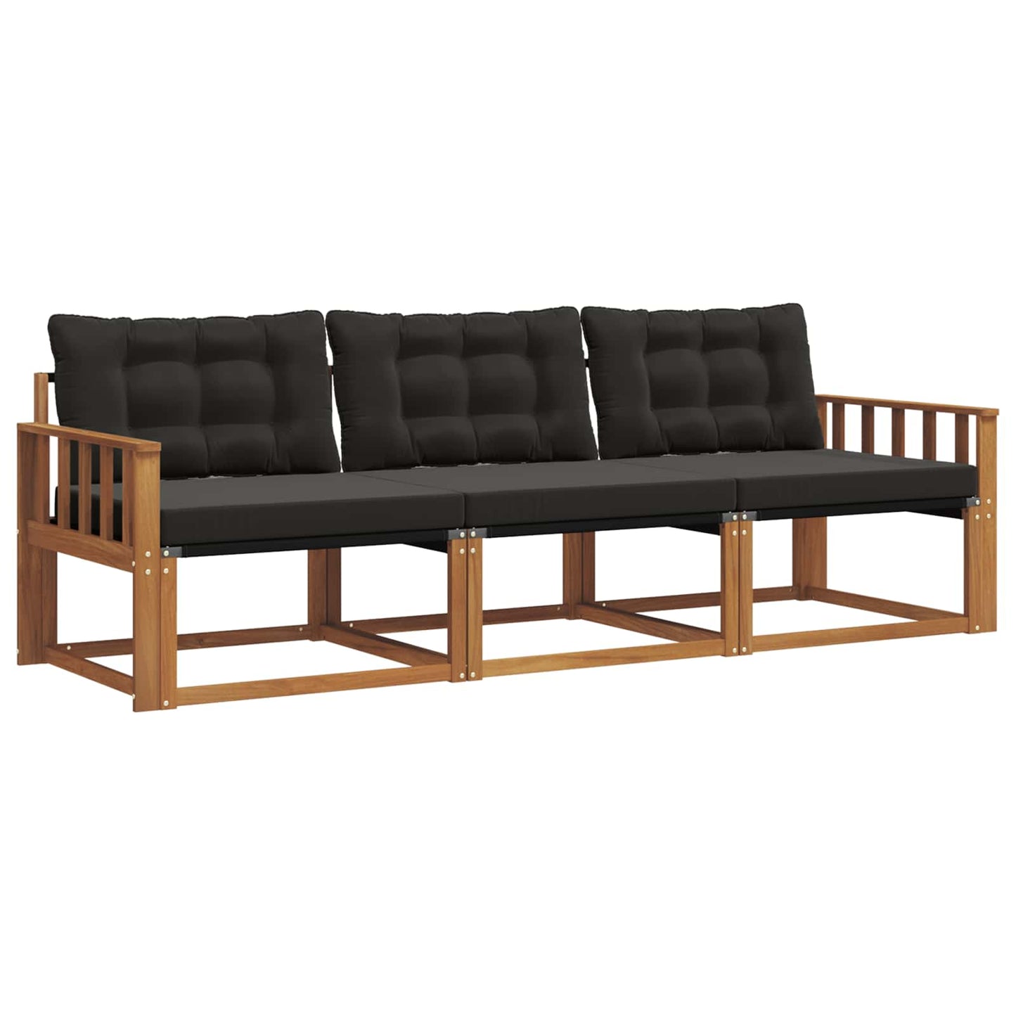 Set di divani da esterno con cuscino 3 pcs Naturale e Nero