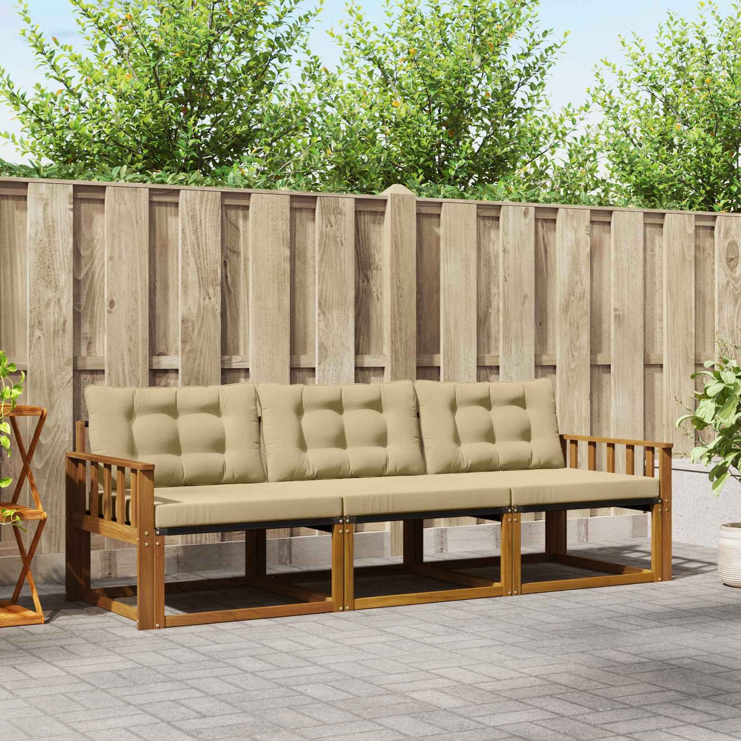 Set di divani da esterno con cuscino 3 pcs Naturale e Beige | homemem39