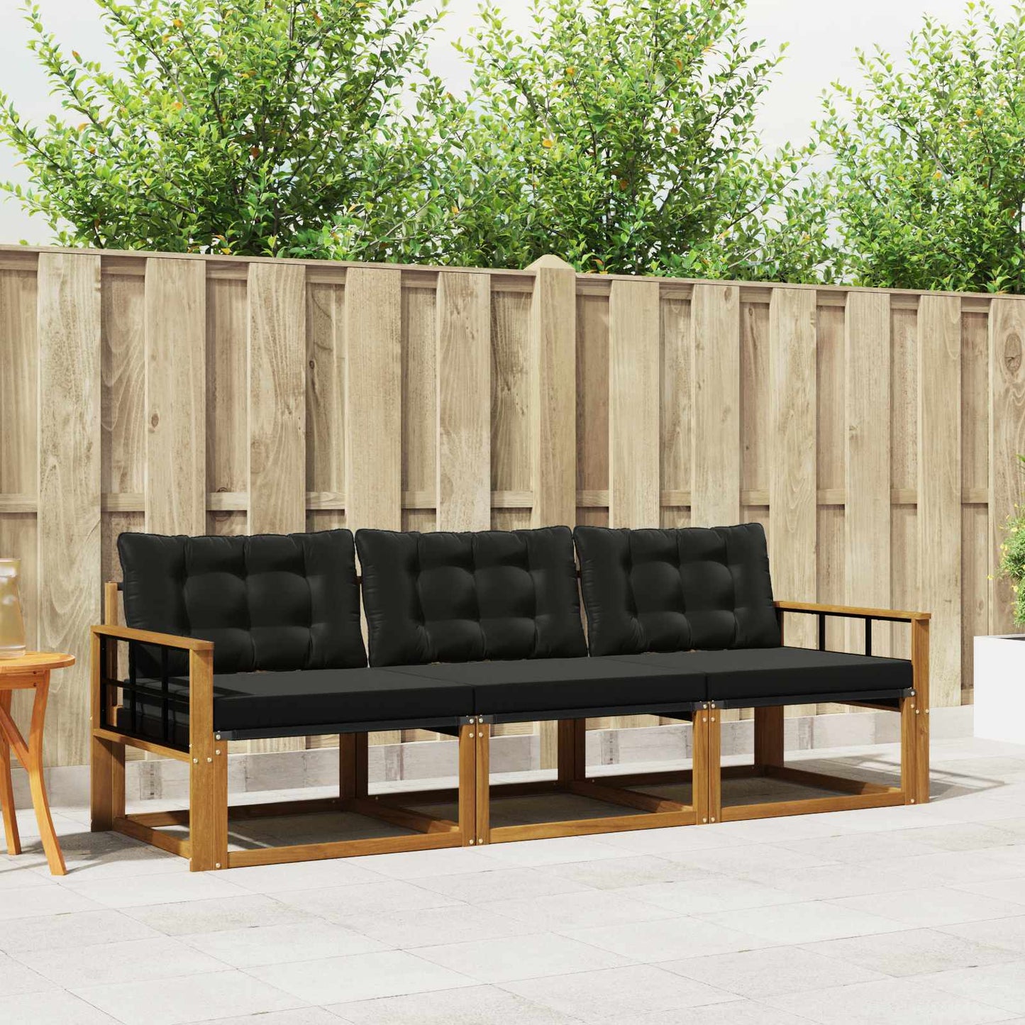 Set di divani da esterno con cuscino 3 pcs Naturale e Nero
