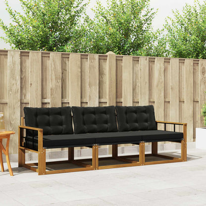 Set di divani da esterno con cuscino 3 pcs Naturale e Nero