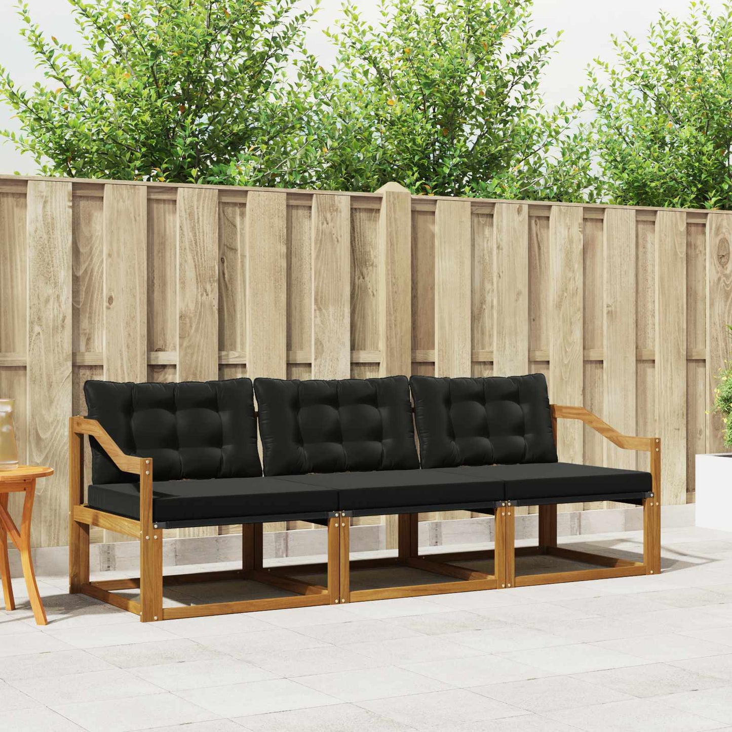 Set di divani da esterno con cuscino 3 pcs Naturale e Nero