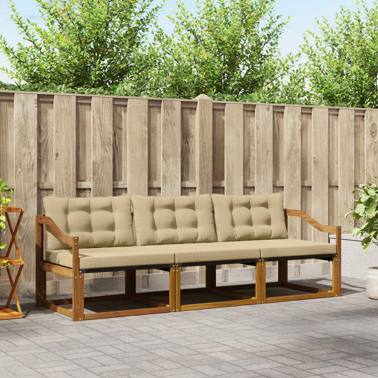 Set di divani da esterno con cuscino 3 pcs Naturale e Beige | homemem39
