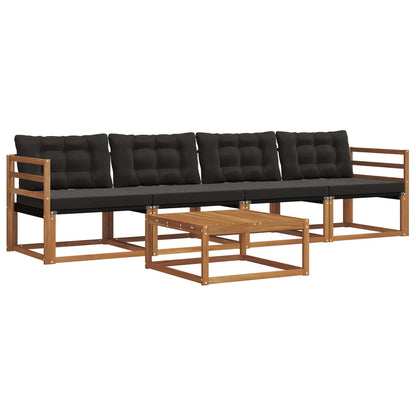Set di divani da esterno con cuscino 5 pcs Naturale e Nero | homemem39
