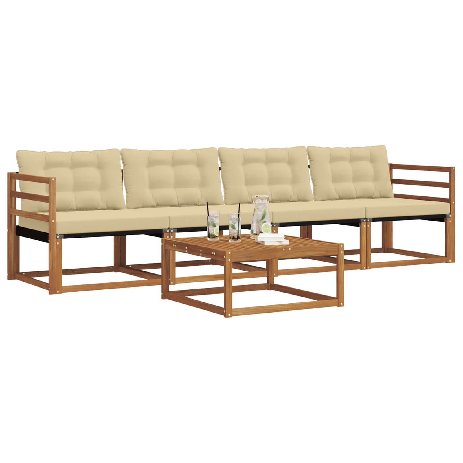 Set di divani da esterno con cuscino 5 pcs Naturale e Beige | homemem39