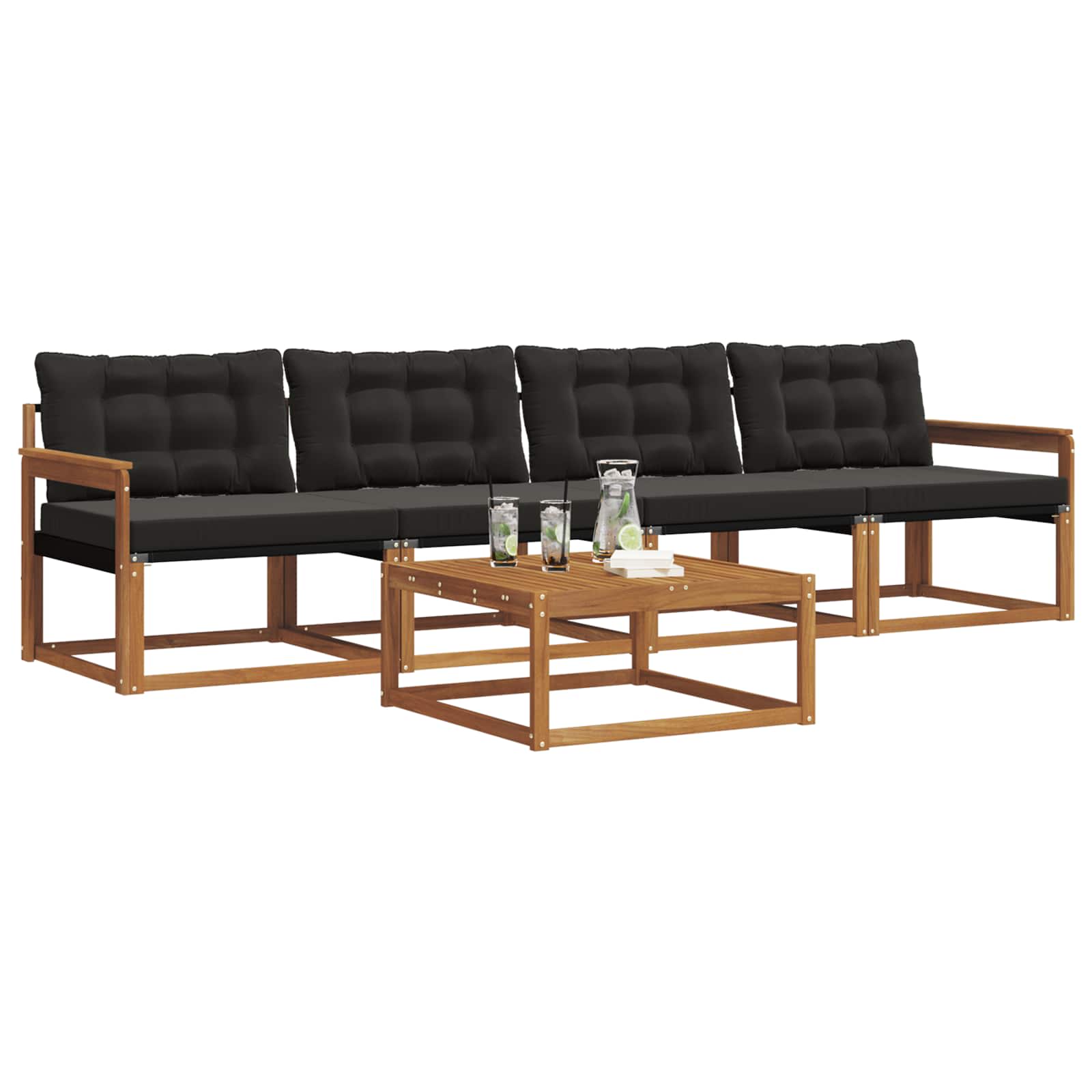 Set di divani da esterno con cuscino 5 pcs Naturale e Nero | homemem39