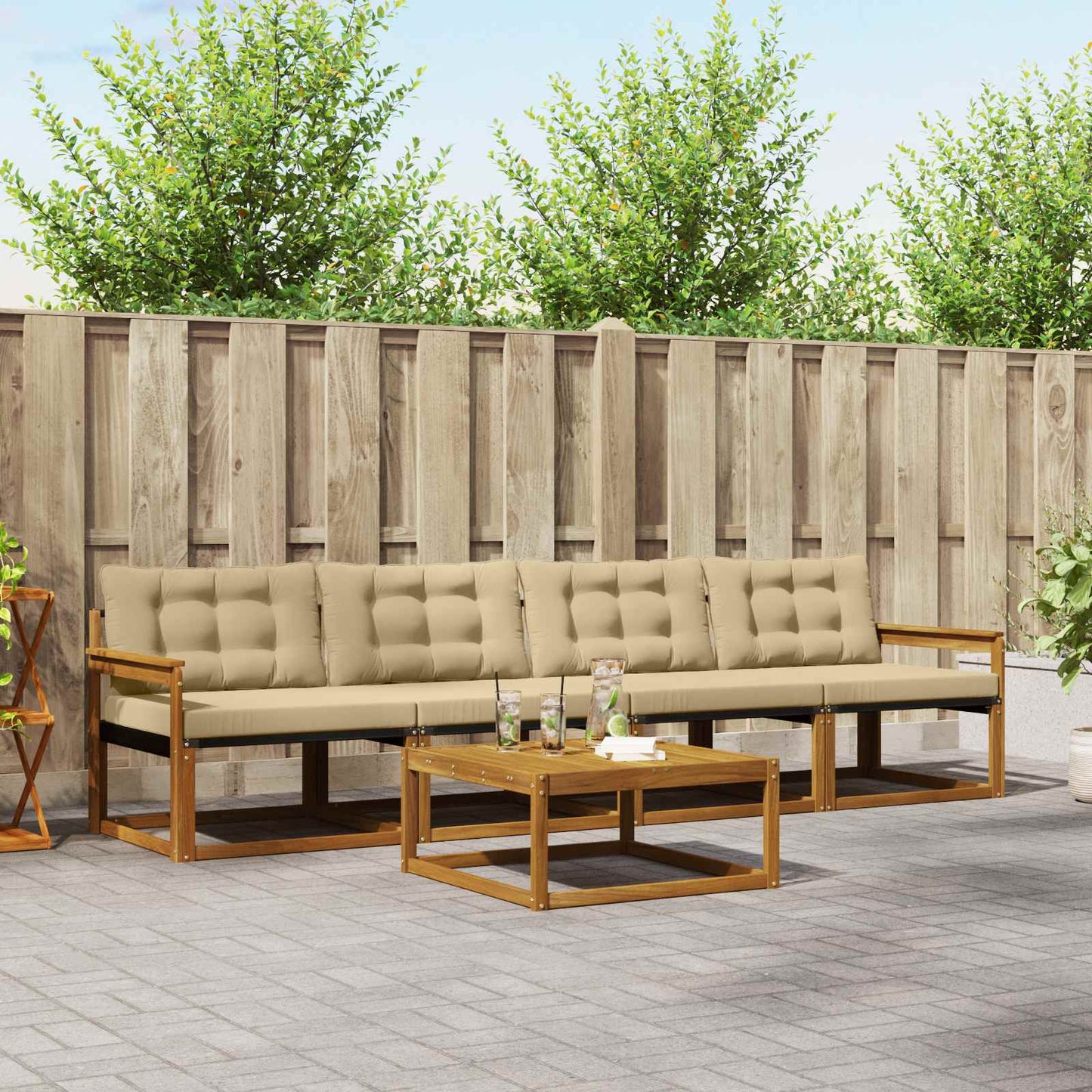 Set di divani da esterno con cuscino 5 pcs Naturale e Beige
