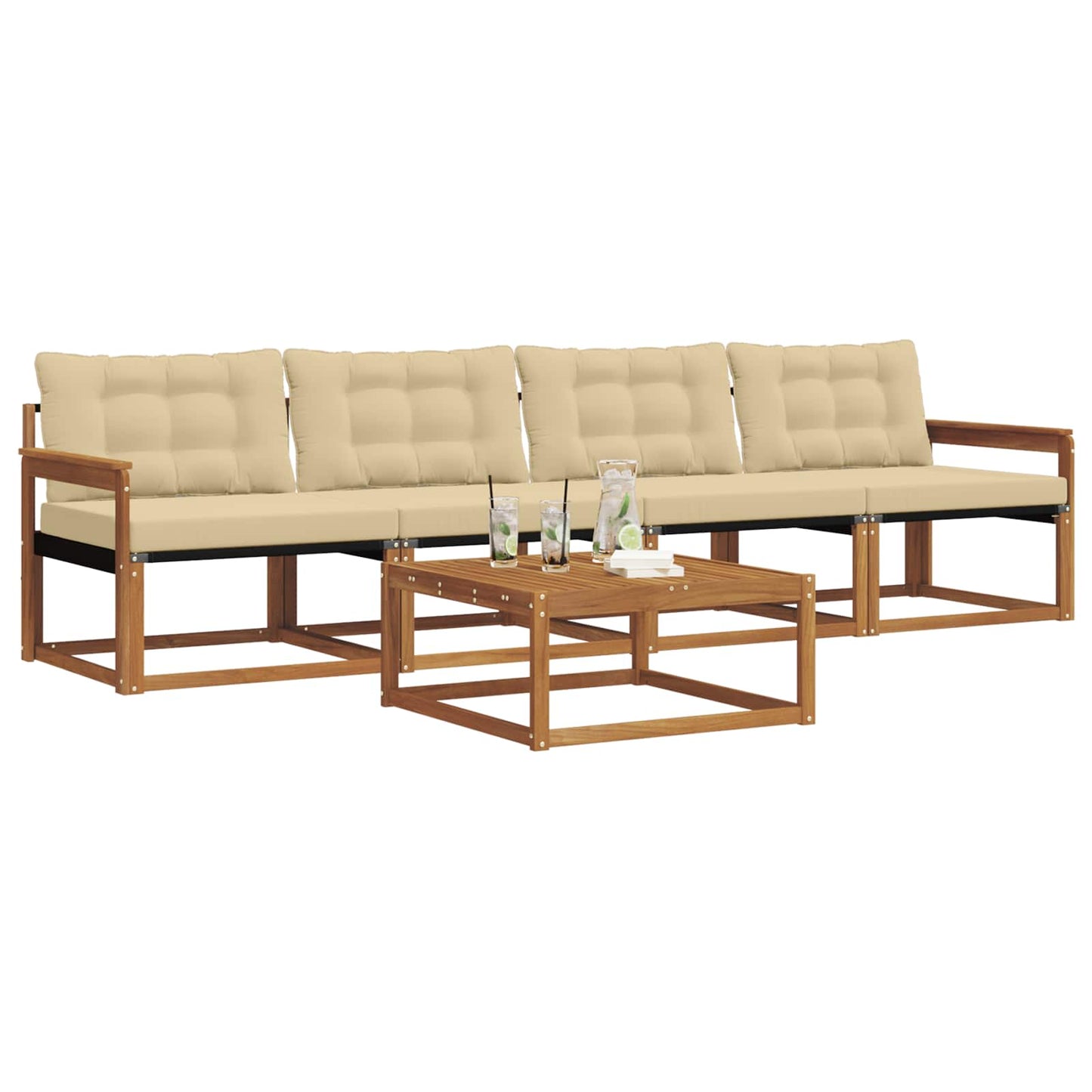 Set di divani da esterno con cuscino 5 pcs Naturale e Beige | homemem39