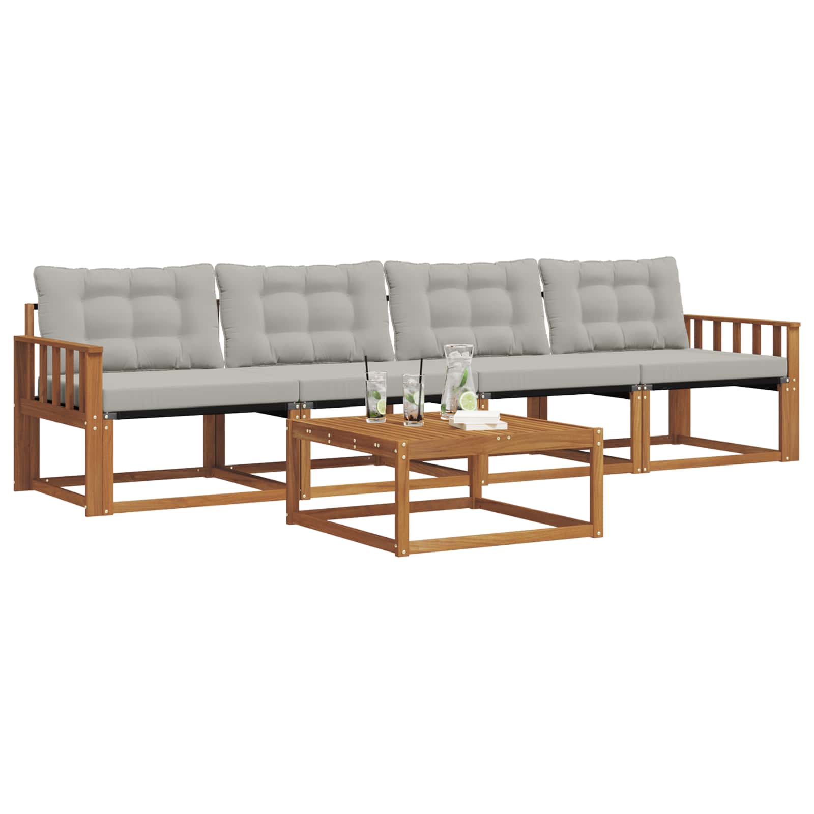 Set di divani da esterno 5 pcs Grigio Naturale e Chiaro | homemem39