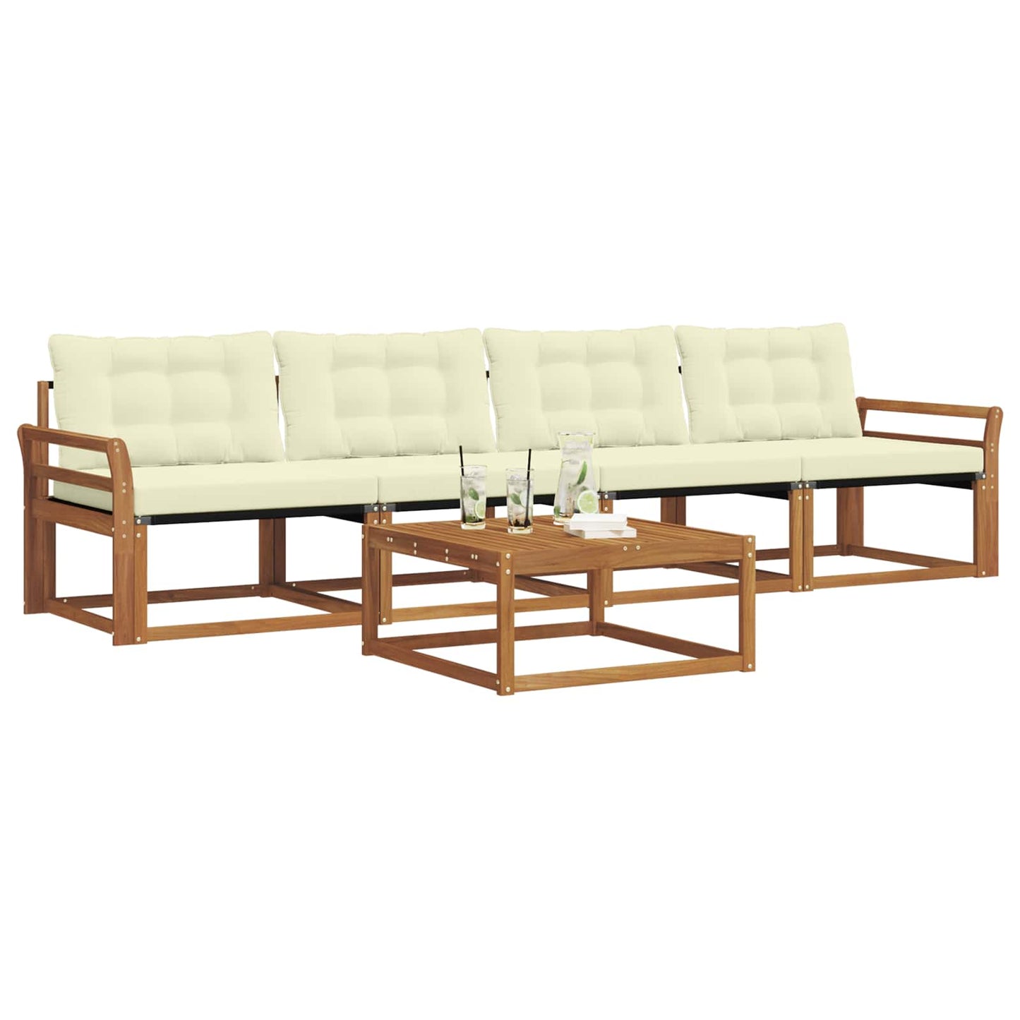 Set di divani da esterno con cuscino 5 pcs Naturale e Crema | homemem39