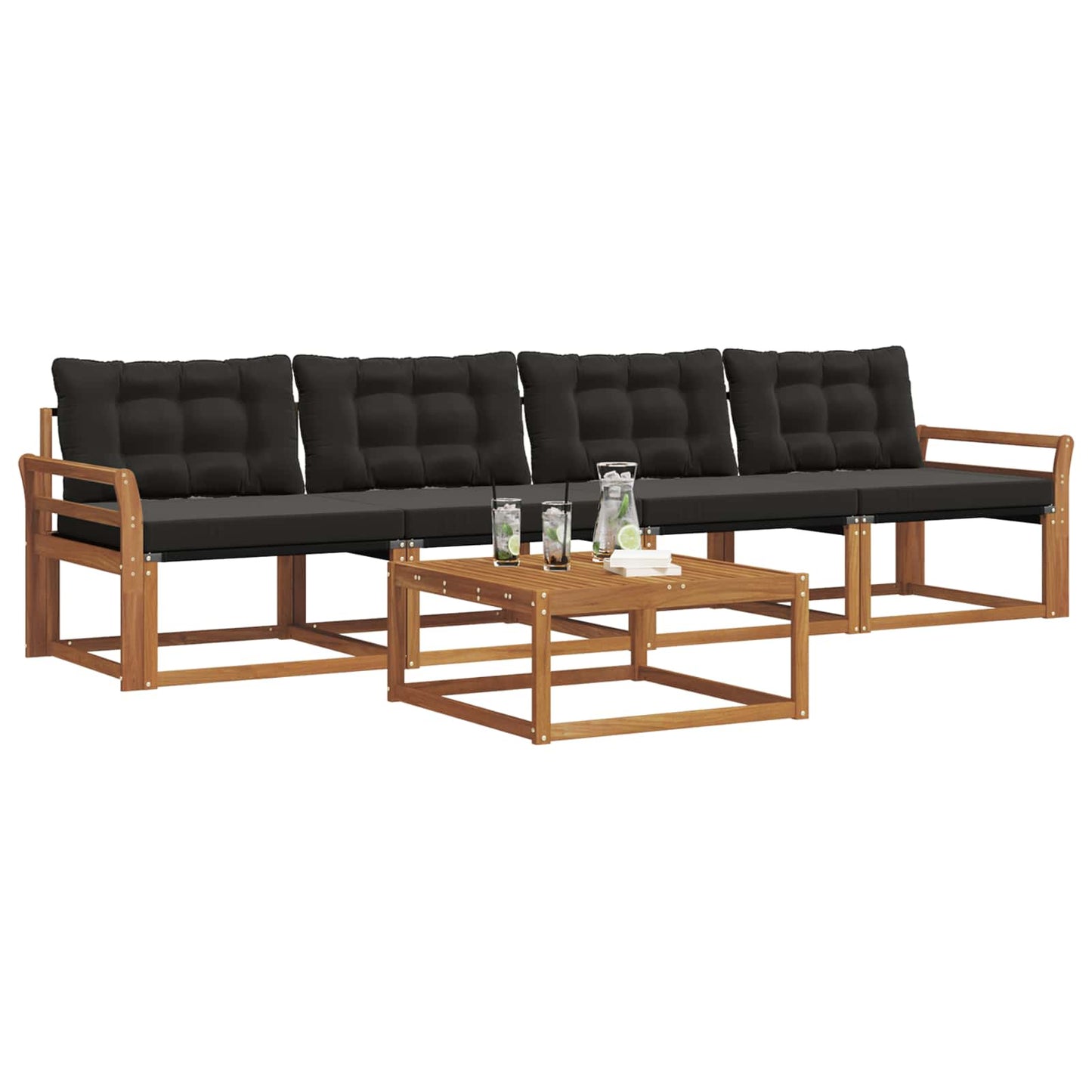 Set di divani da esterno con cuscino 5 pcs Naturale e Nero | homemem39