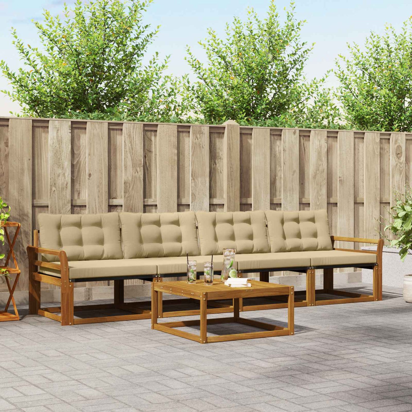Set di divani da esterno con cuscino 5 pcs Naturale e Beige | homemem39