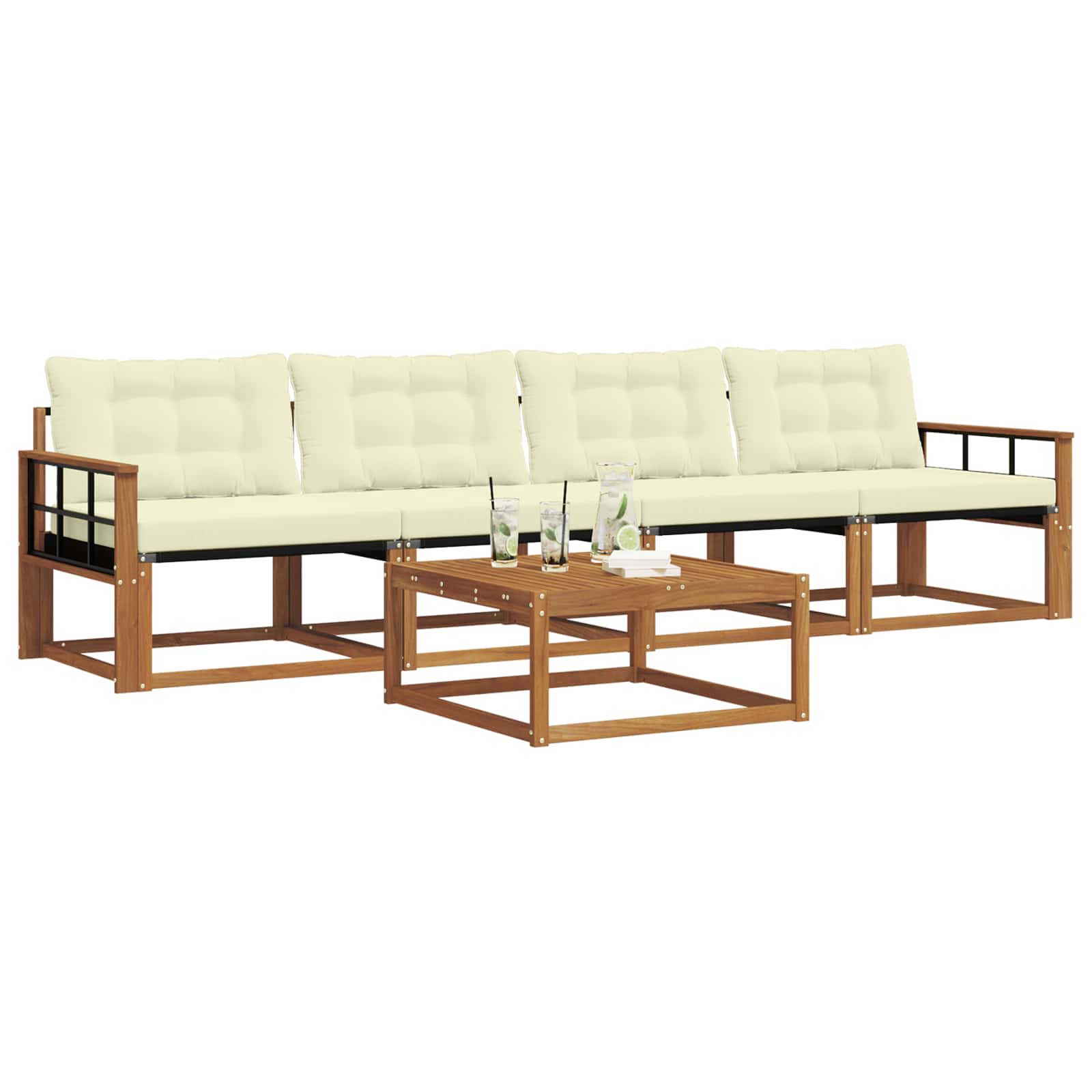 Set di divani da esterno con cuscino 5 pcs Naturale e Crema | homemem39