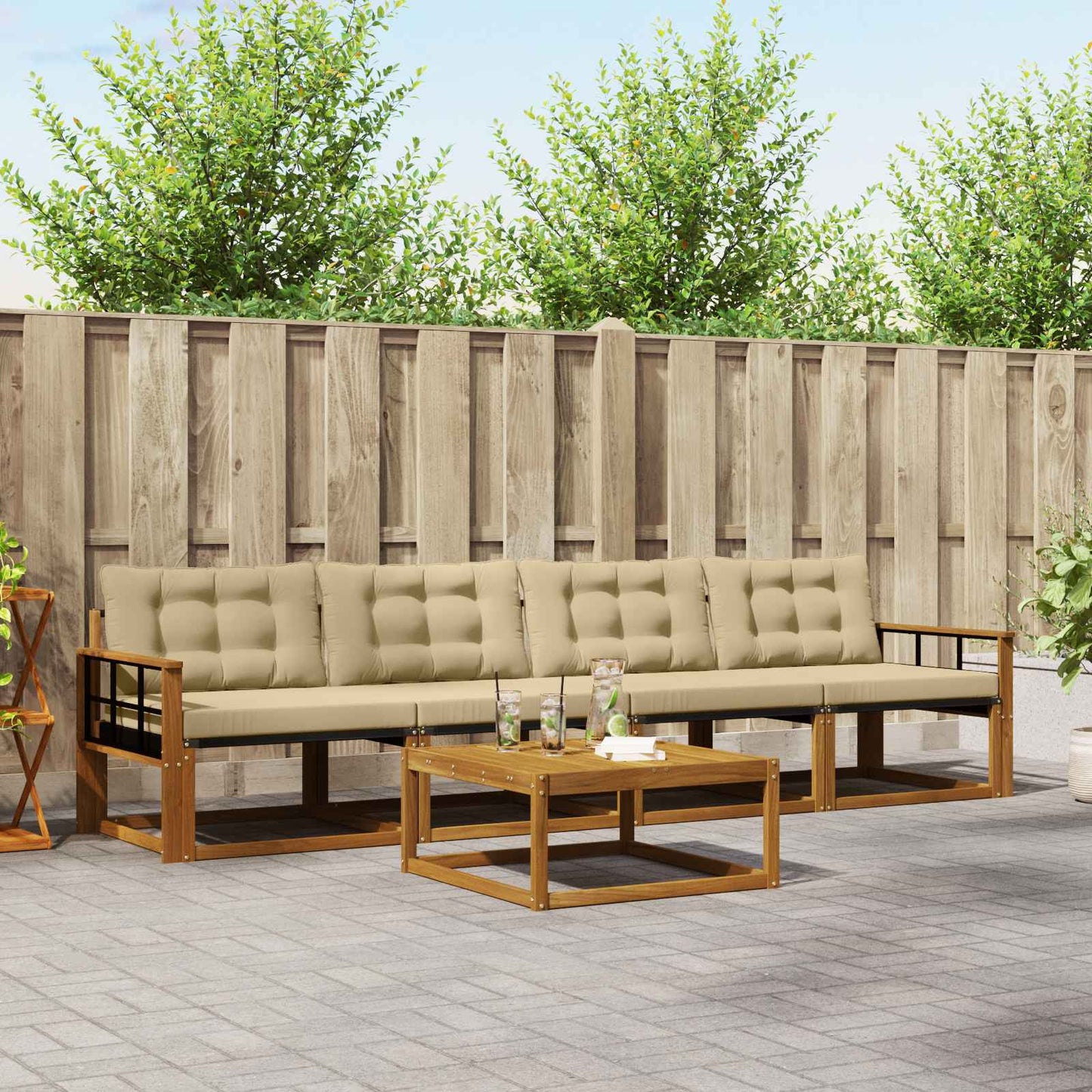 Set di divani da esterno con cuscino 5 pcs Naturale e Beige