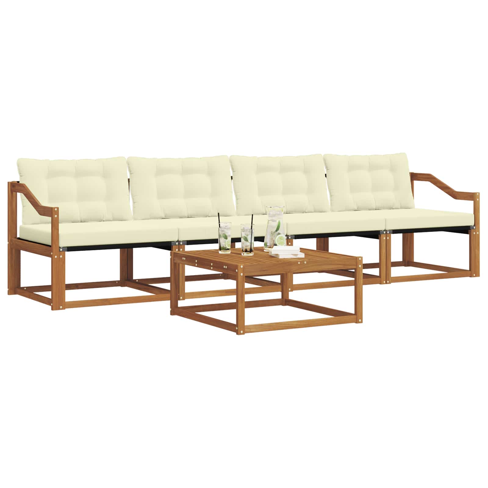 Set di divani da esterno con cuscino 5 pcs Naturale e Crema | homemem39