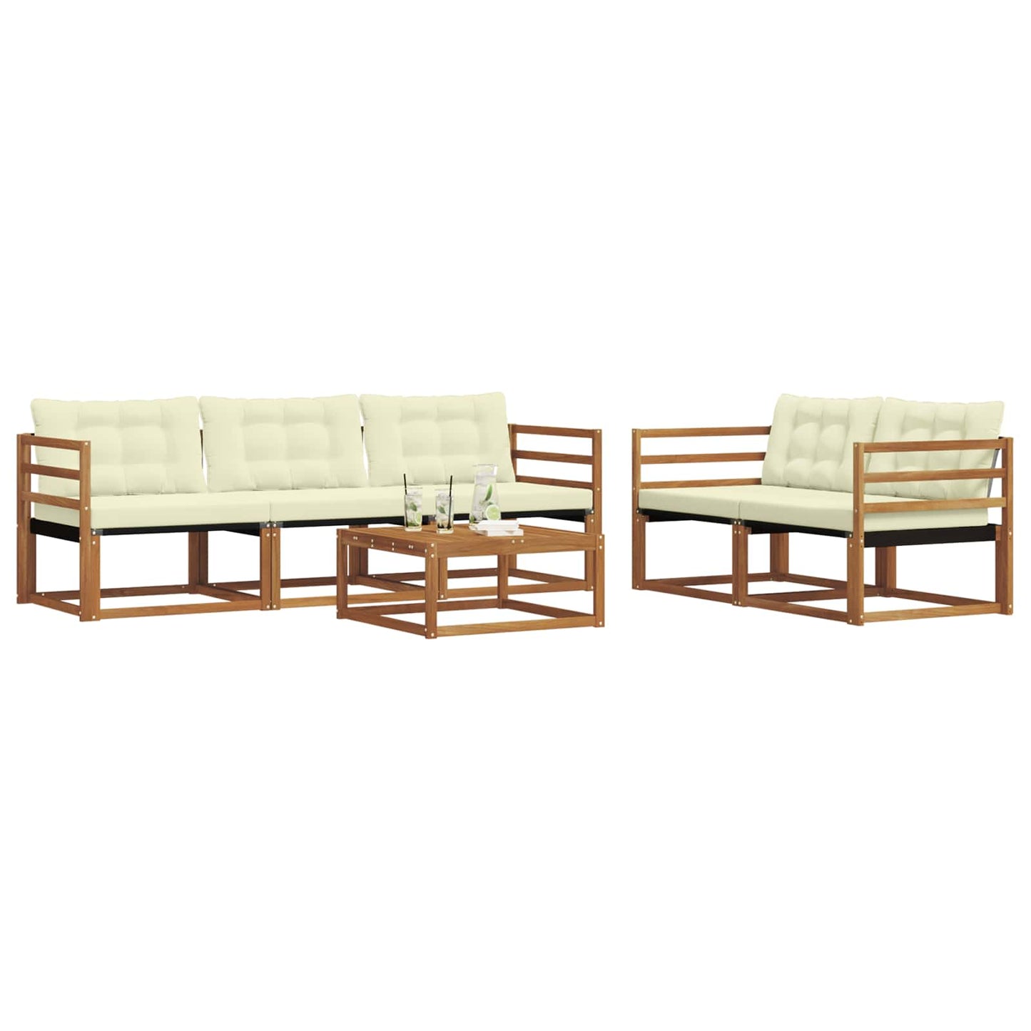 Set di divani da esterno con cuscino 6 pcs Naturale e Crema | homemem39