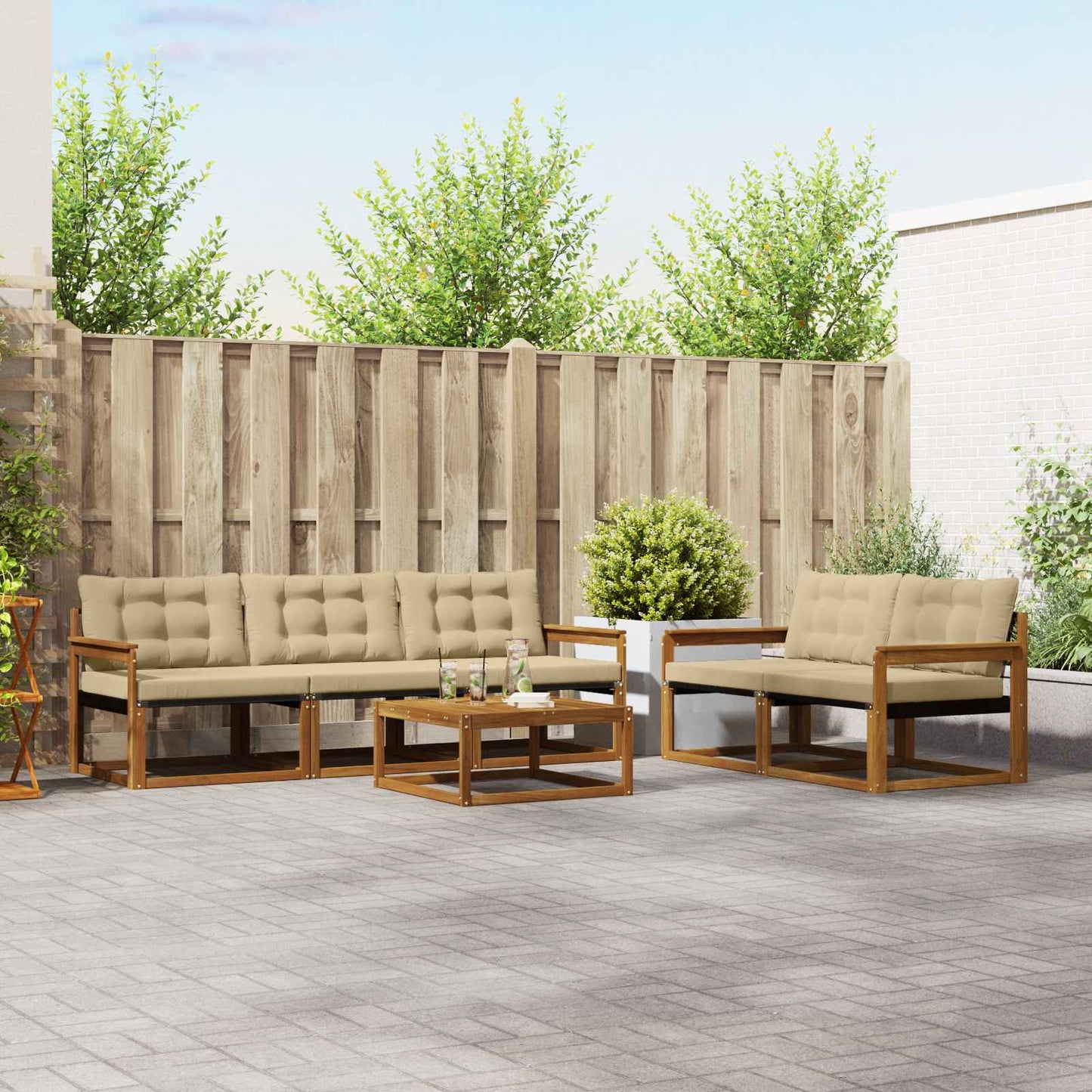 Set di divani da esterno con cuscino 6 pcs Naturale e Beige | homemem39
