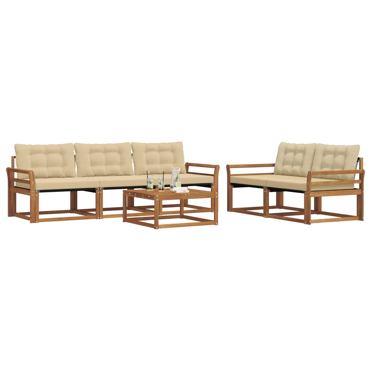 Set di divani da esterno con cuscino 6 pcs Naturale e Beige | homemem39