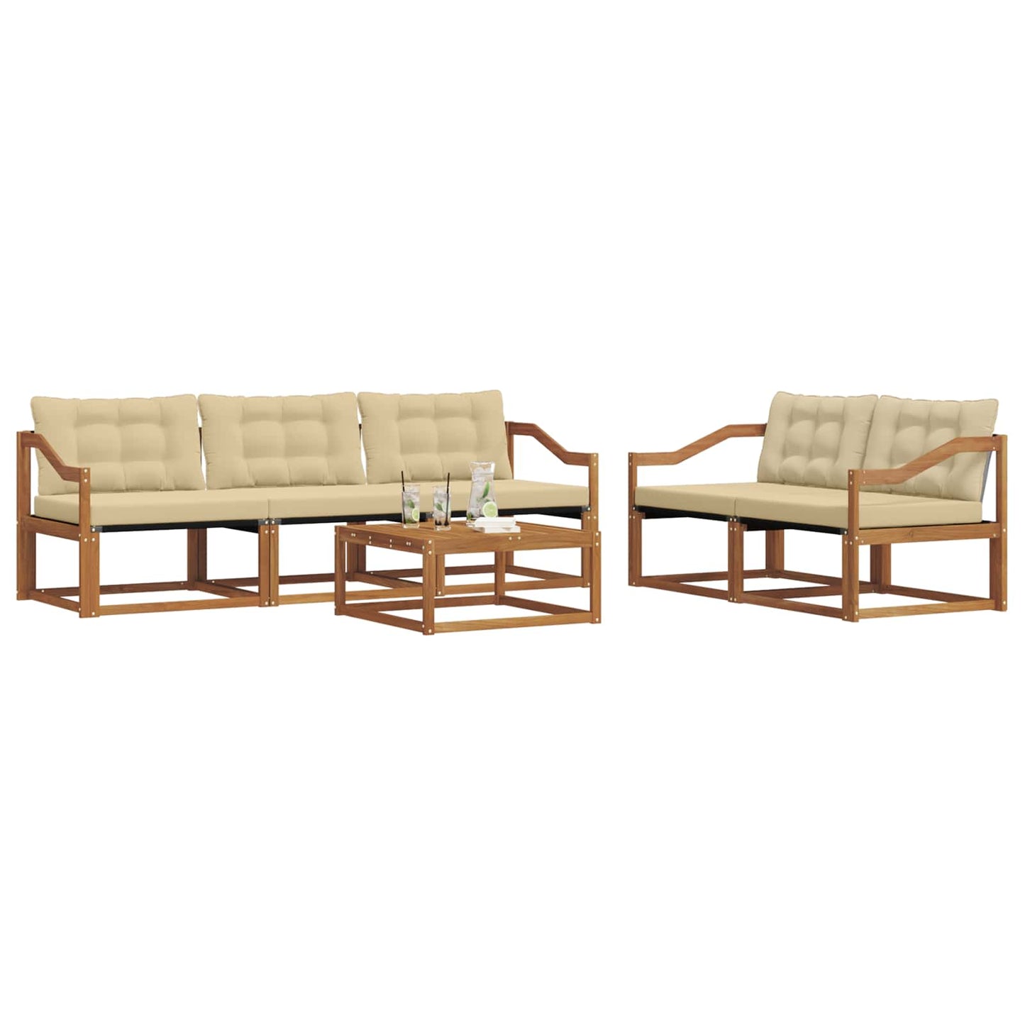 Set di divani da esterno con cuscino 6 pcs Naturale e Beige | homemem39