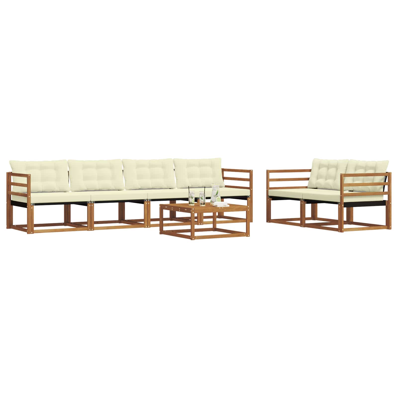 Set di divani da esterno con cuscino 7 pcs Naturale e Crema | homemem39
