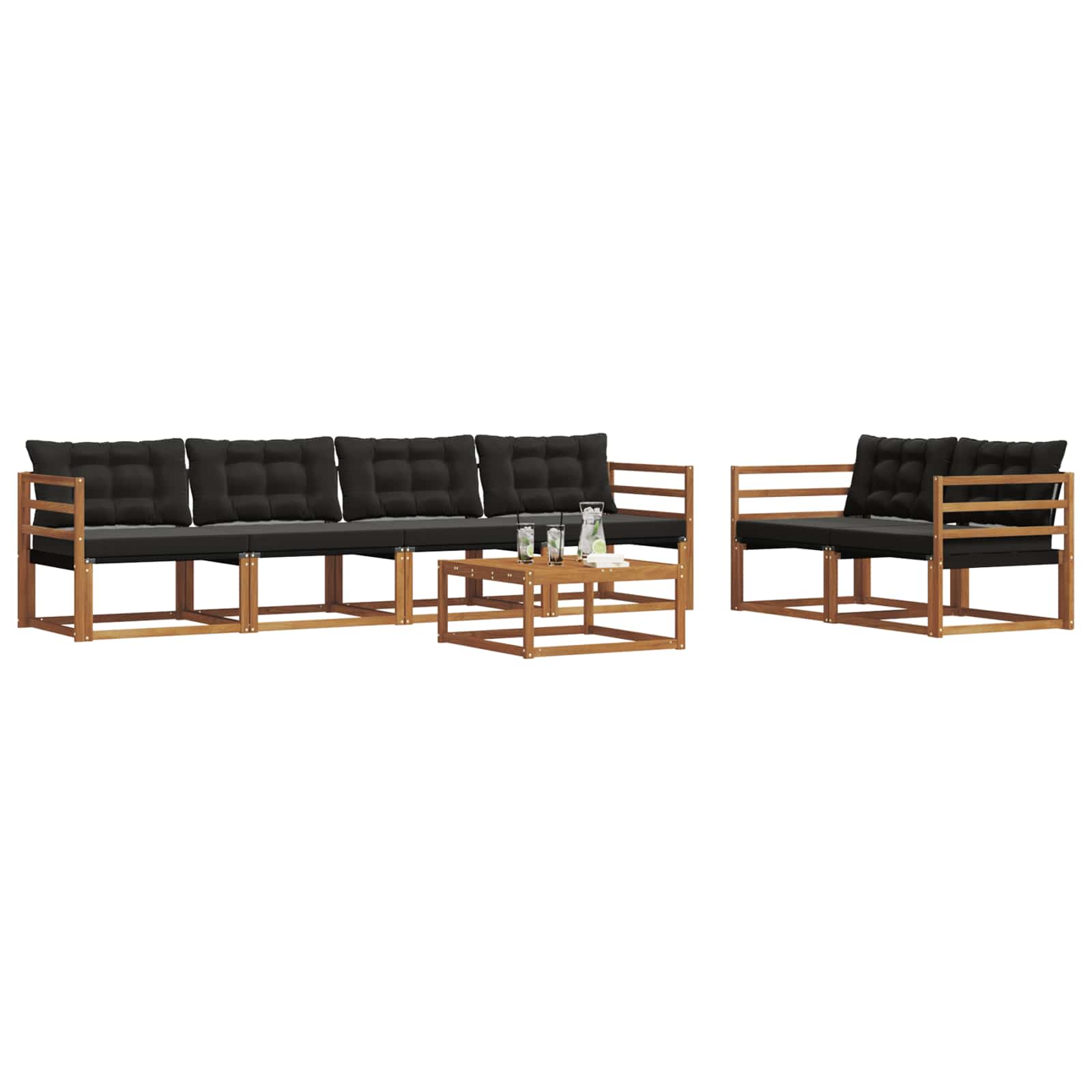 Set di divani da esterno con cuscino 7 pcs Naturale e Nero | homemem39