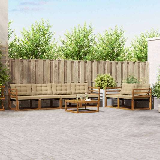 Set di divani da esterno con cuscino 7 pcs Naturale e Beige
