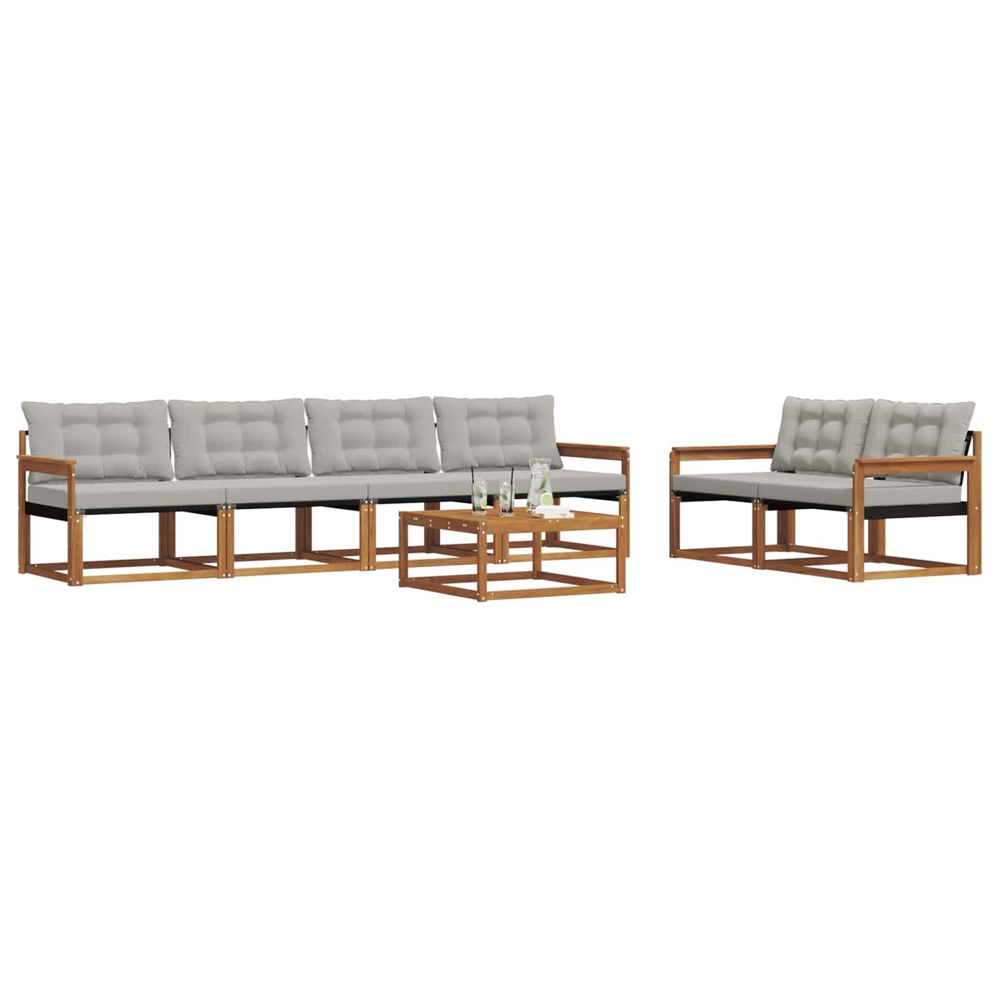 Set di divani da esterno 7 pcs Grigio Naturale e Chiaro
