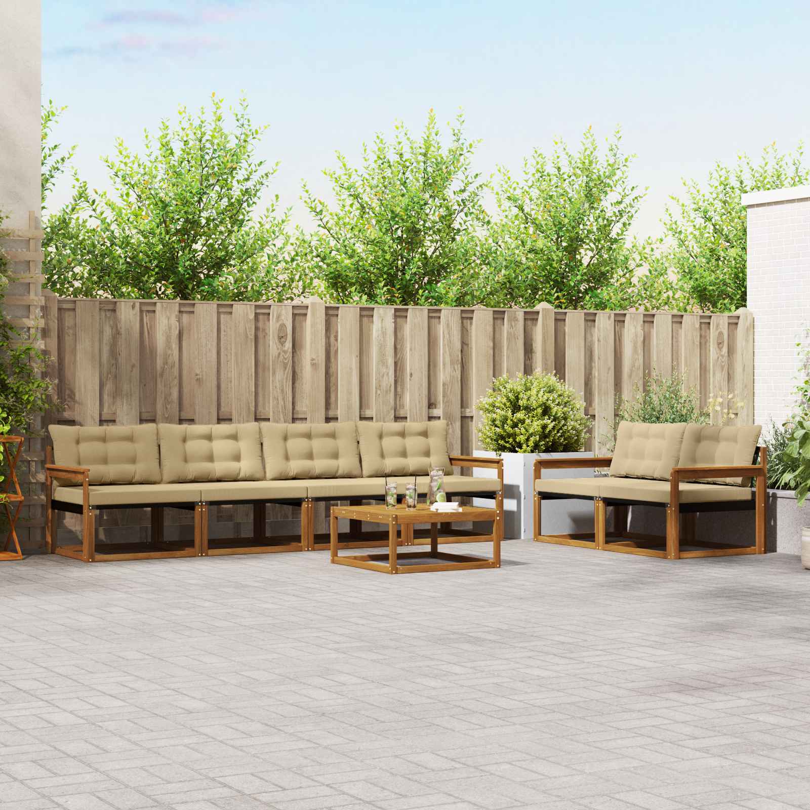 Set di divani da esterno con cuscino 7 pcs Naturale e Beige | homemem39