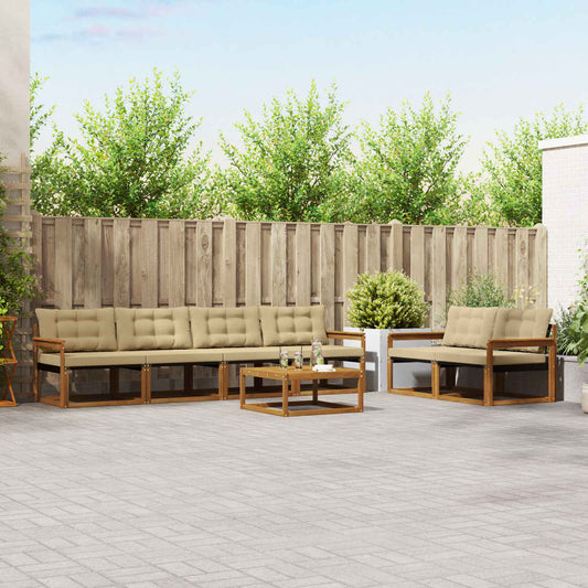 Set di divani da esterno con cuscino 7 pcs Naturale e Beige | homemem39