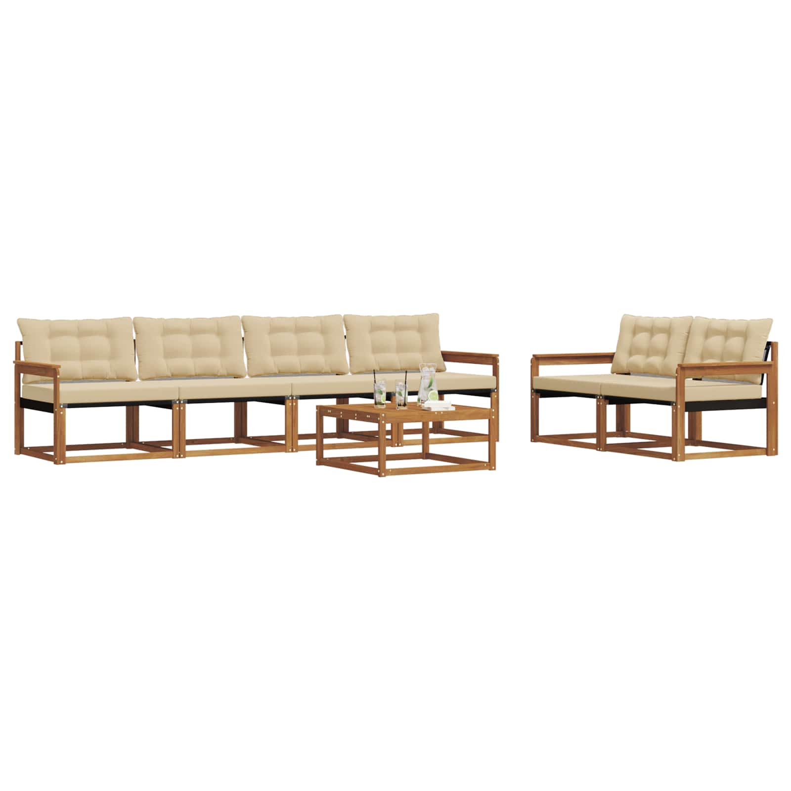 Set di divani da esterno con cuscino 7 pcs Naturale e Beige | homemem39