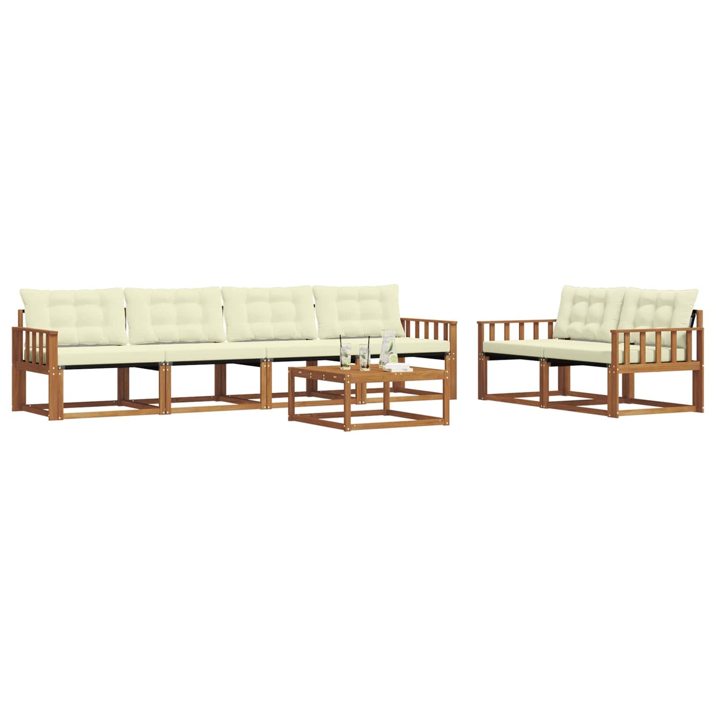 Set di divani da esterno con cuscino 7 pcs Naturale e Crema | homemem39