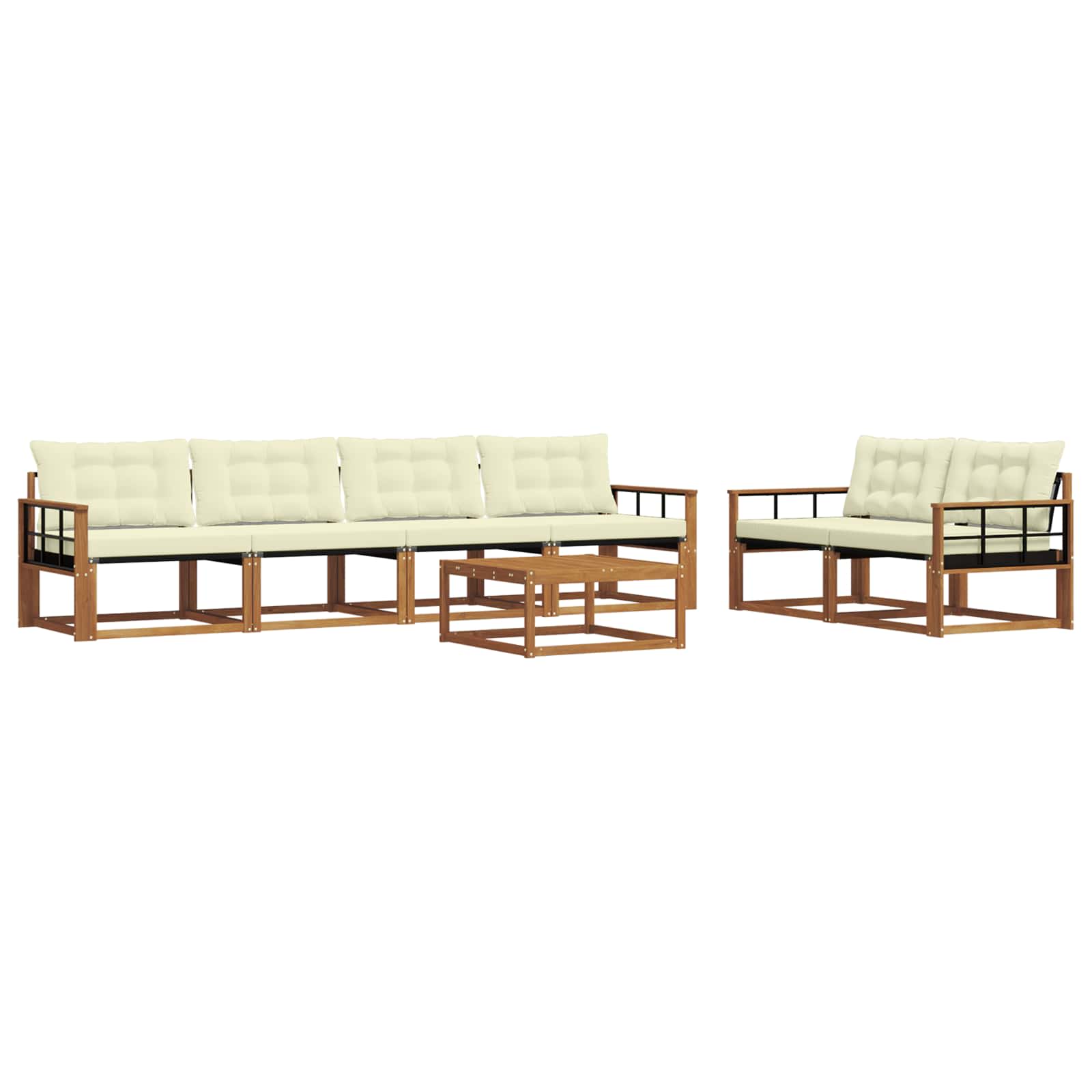 Set di divani da esterno con cuscino 7 pcs Naturale e Crema | homemem39