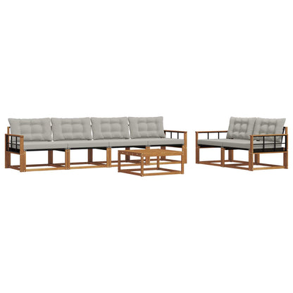Set di divani da esterno 7 pcs Grigio Naturale e Chiaro
