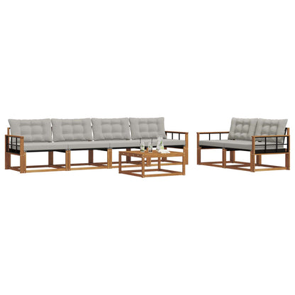 Set di divani da esterno 7 pcs Grigio Naturale e Chiaro