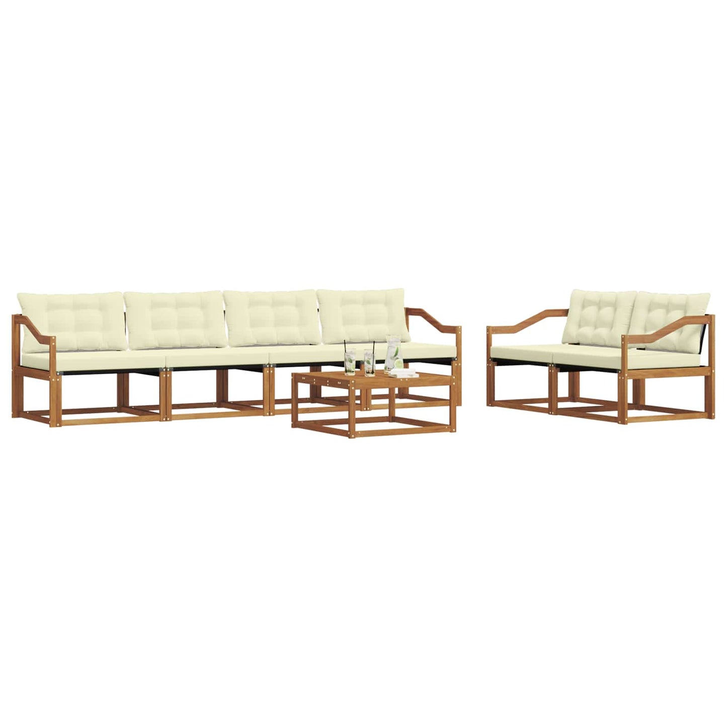 Set di divani da esterno con cuscino 7 pcs Naturale e Crema | homemem39