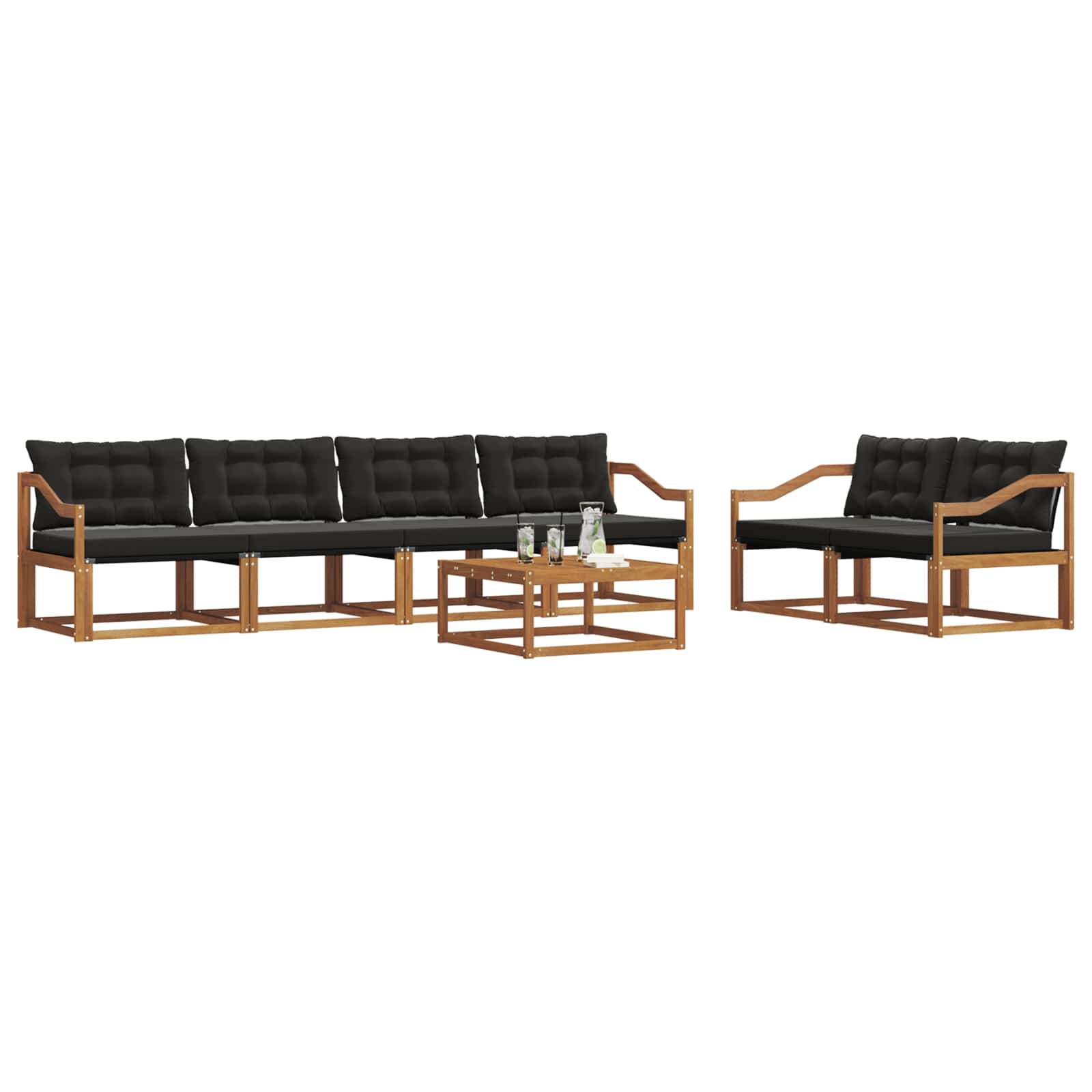 Set di divani da esterno con cuscino 7 pcs Naturale e Nero | homemem39