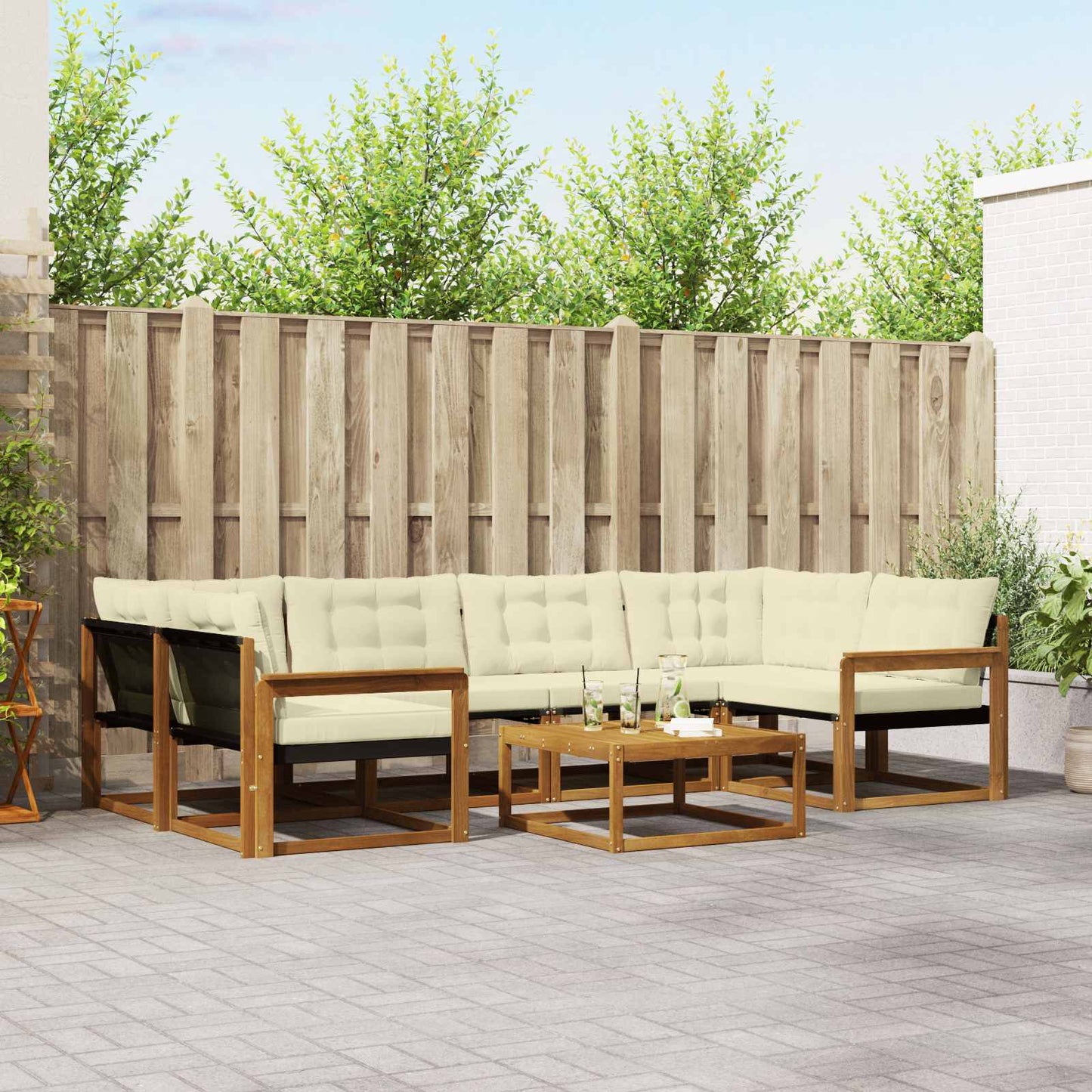 Set di divani da esterno con cuscino 7 pcs Naturale e Crema