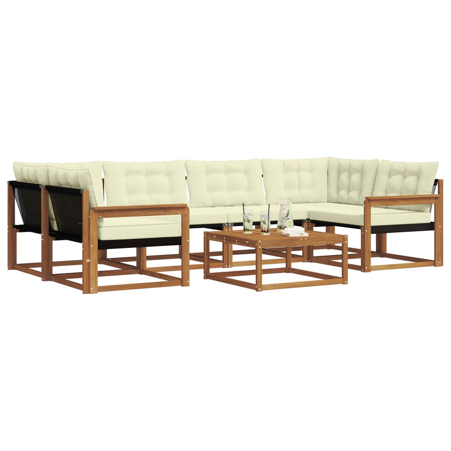 Set di divani da esterno con cuscino 7 pcs Naturale e Crema | homemem39