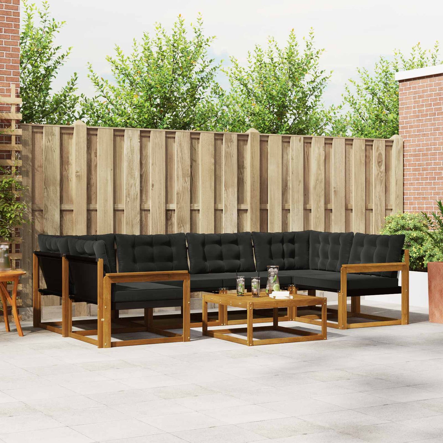 Set di divani da esterno con cuscino 7 pcs Naturale e Nero