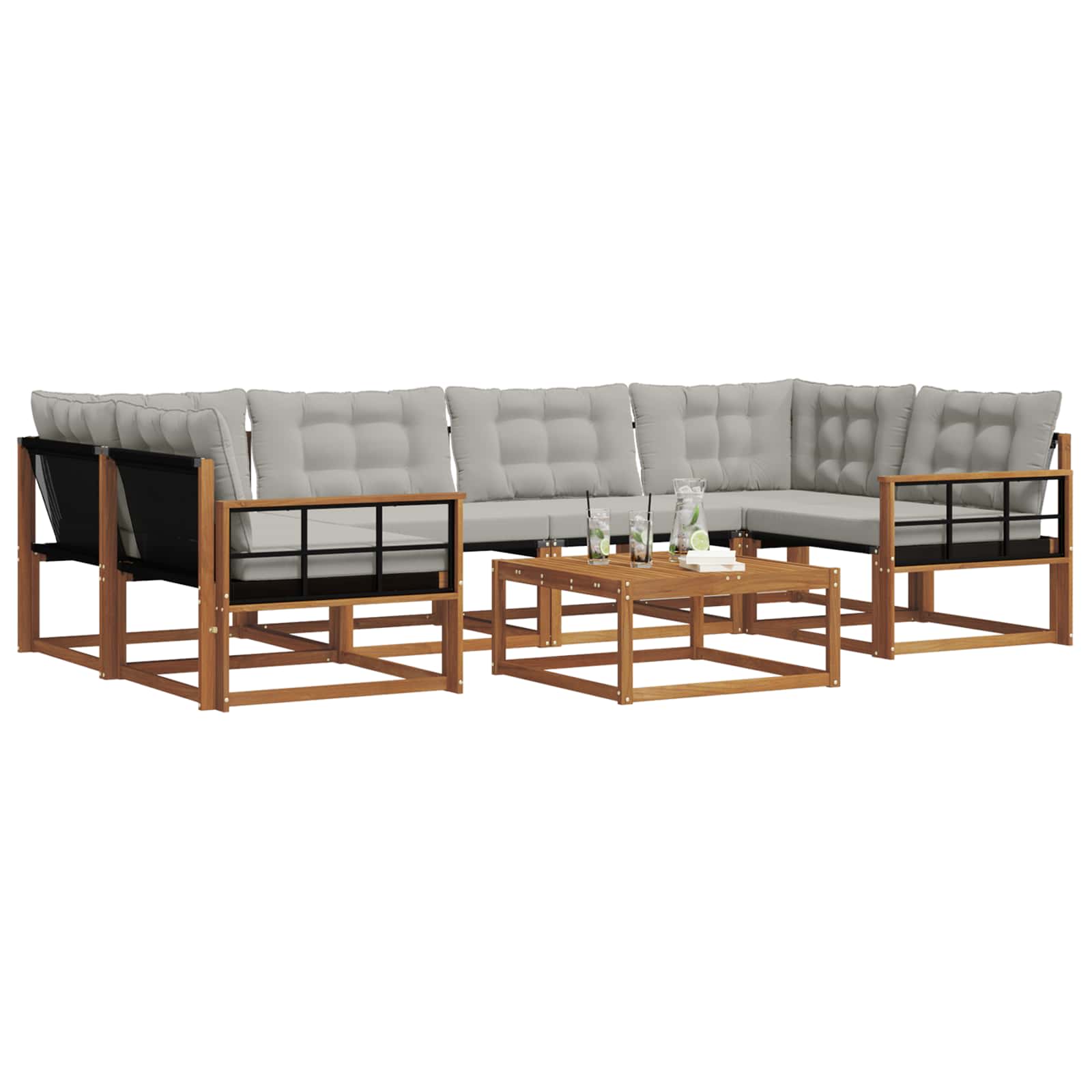 Set di divani da esterno 7 pcs Grigio Naturale e Chiaro | homemem39