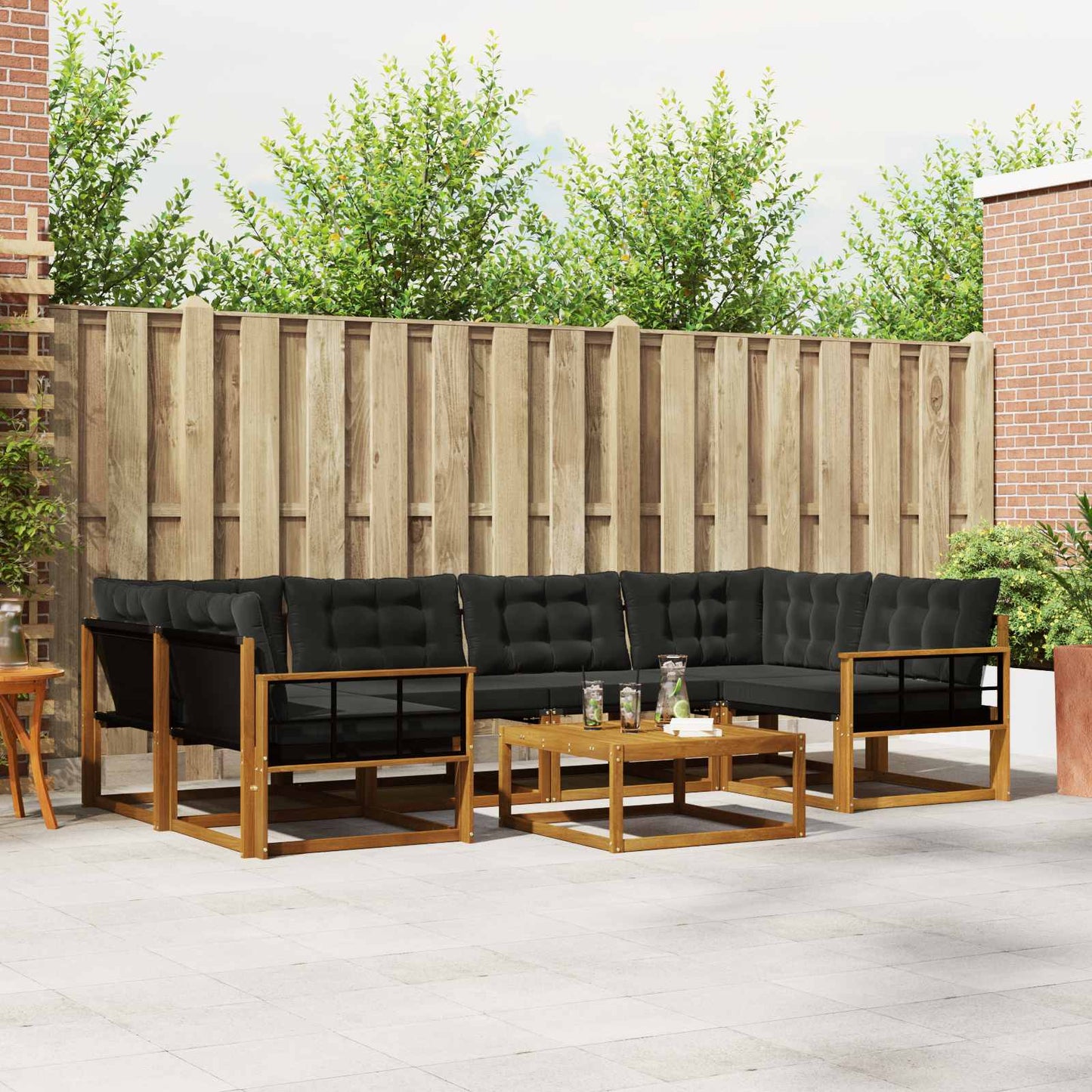 Set di divani da esterno con cuscino 7 pcs Naturale e Nero