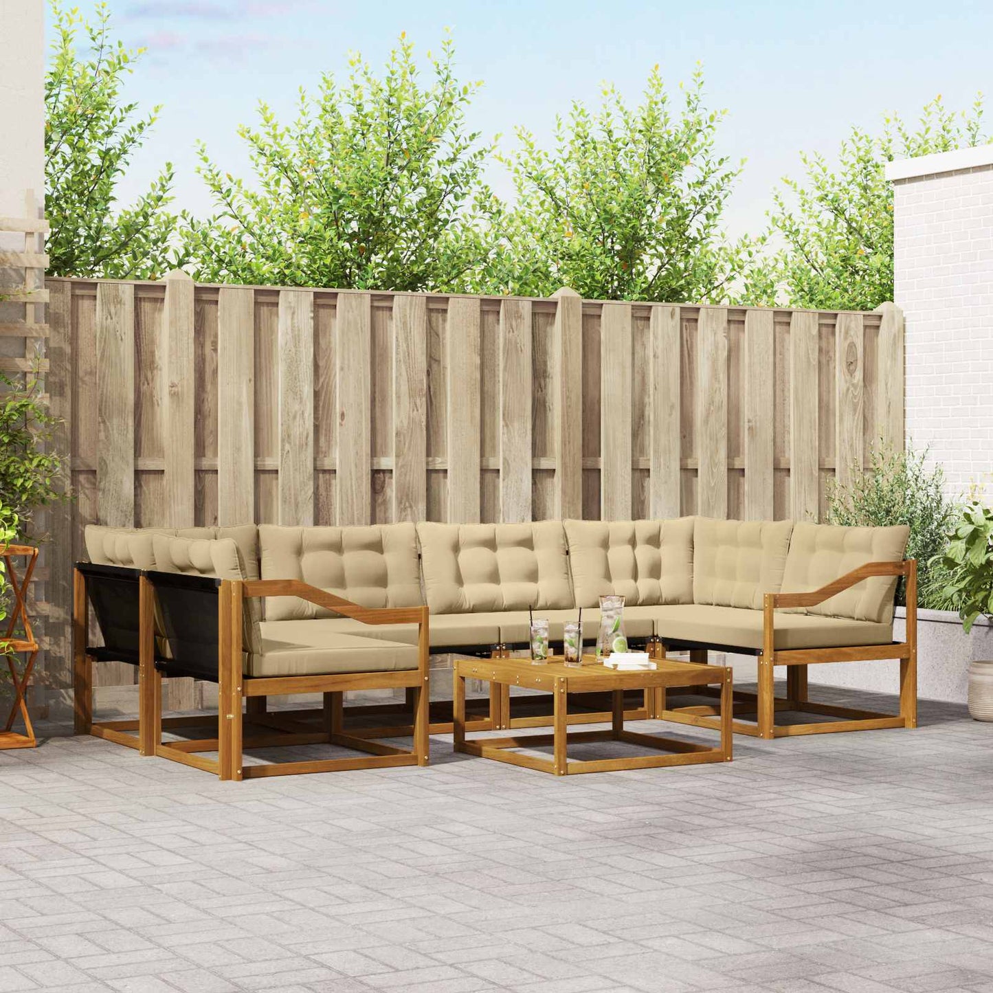 Set di divani da esterno con cuscino 7 pcs Naturale e Beige | homemem39