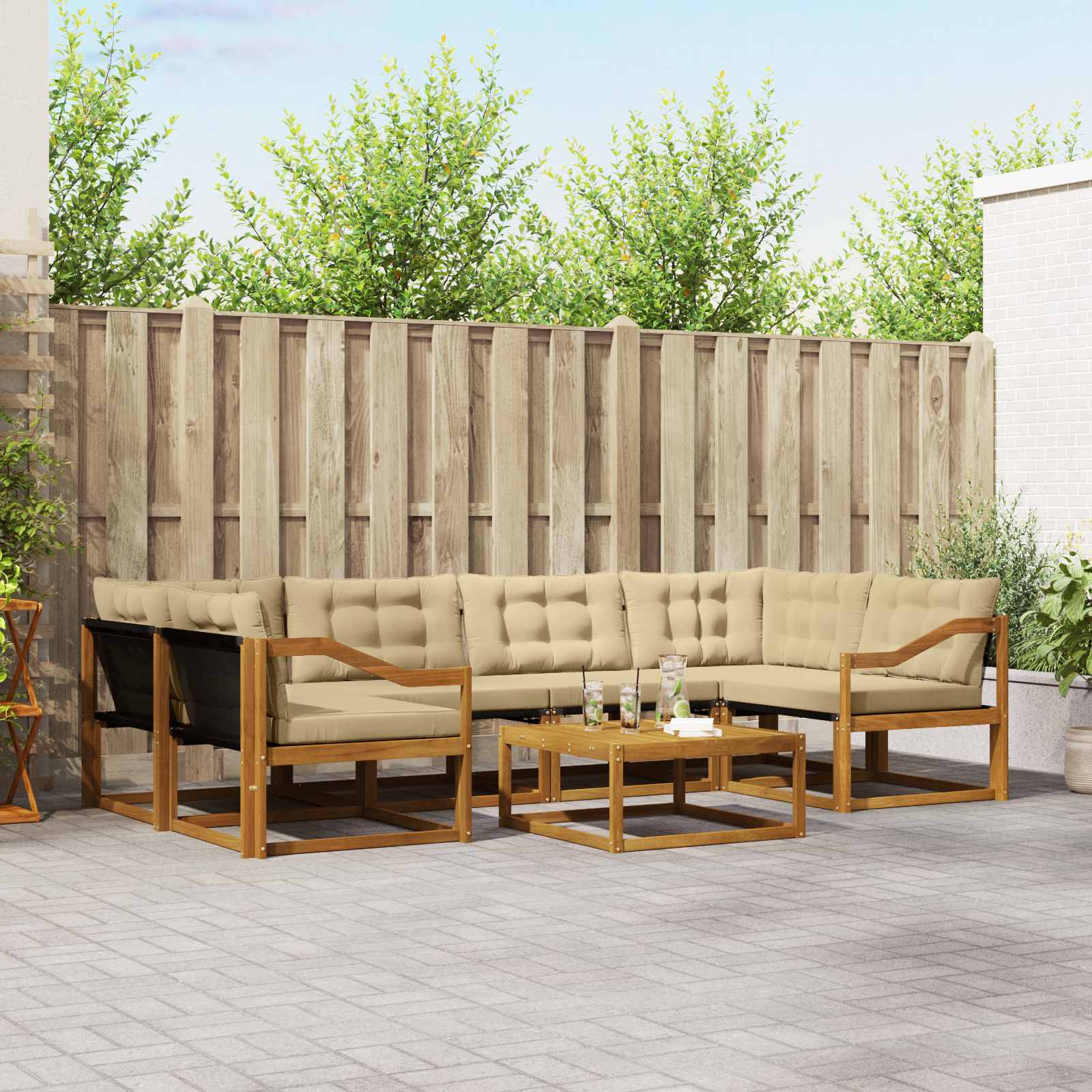 Set di divani da esterno con cuscino 7 pcs Naturale e Beige | homemem39